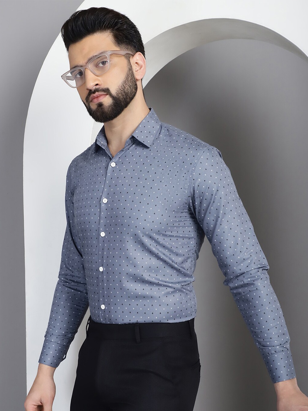 

Indian Needle Classic Micro Ditsy Printed Pure Cotton Formal Shirt, Grey