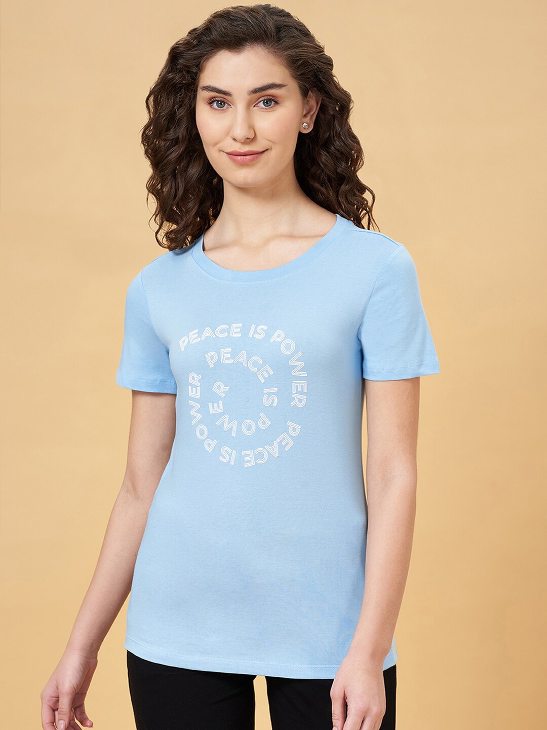 

Ajile by Pantaloons Typography Printed Round Neck Pure Cotton T-shirt, Blue