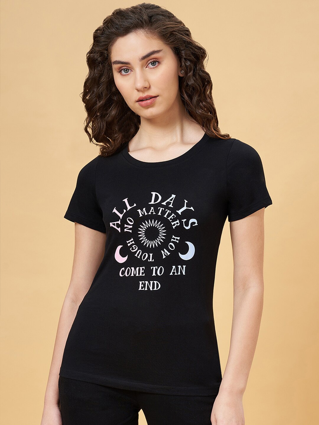 

Ajile by Pantaloons Typography Printed Round Neck Pure Cotton T-shirt, Charcoal
