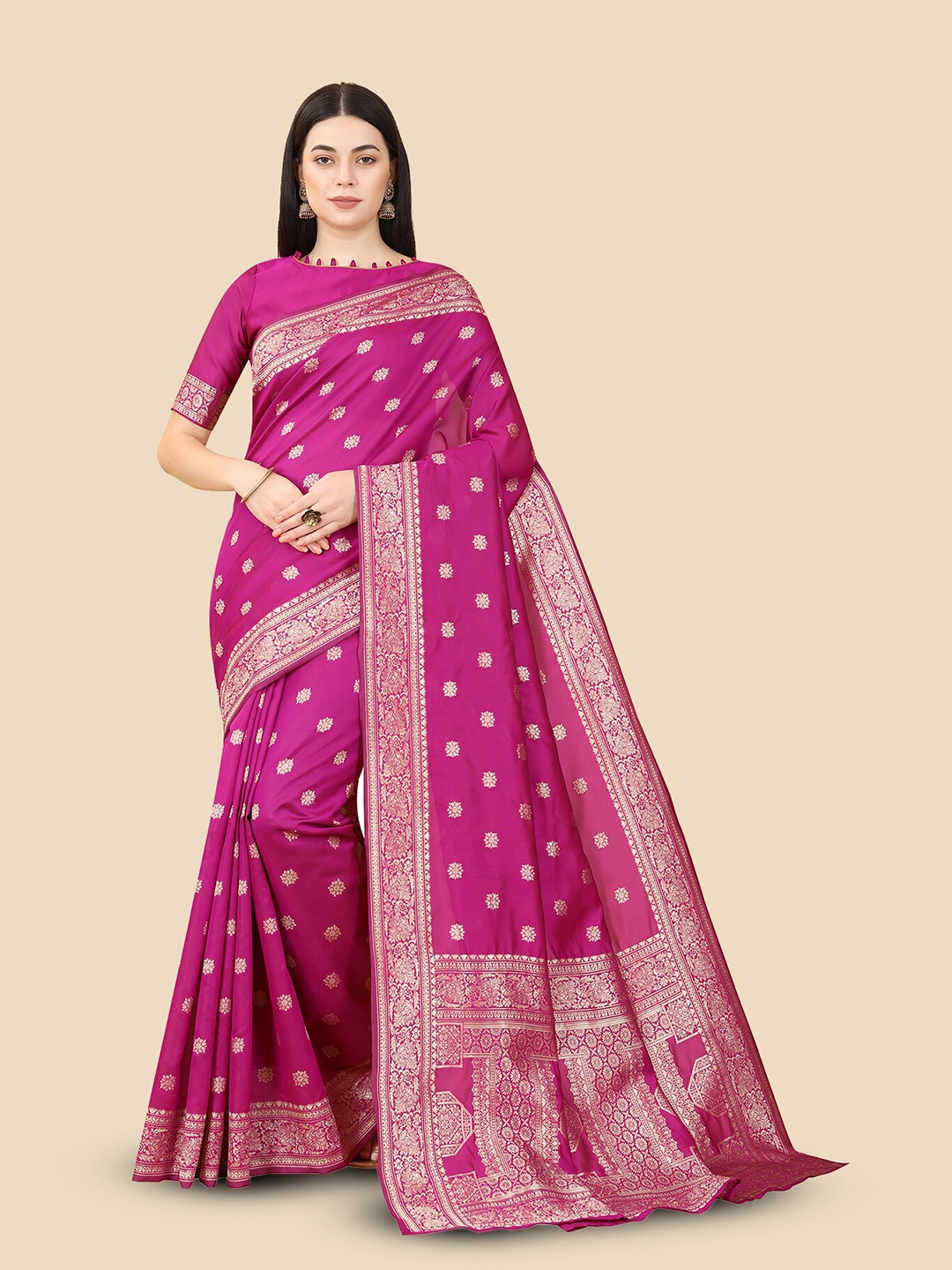 

Aldwych Ethnic Motifs Woven Design Zari Detailed Banarasi Saree, Pink
