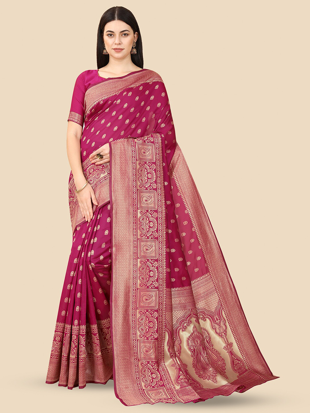 

Aldwych Ethnic Motifs Woven Design Zari Banarasi Silk Saree, Pink