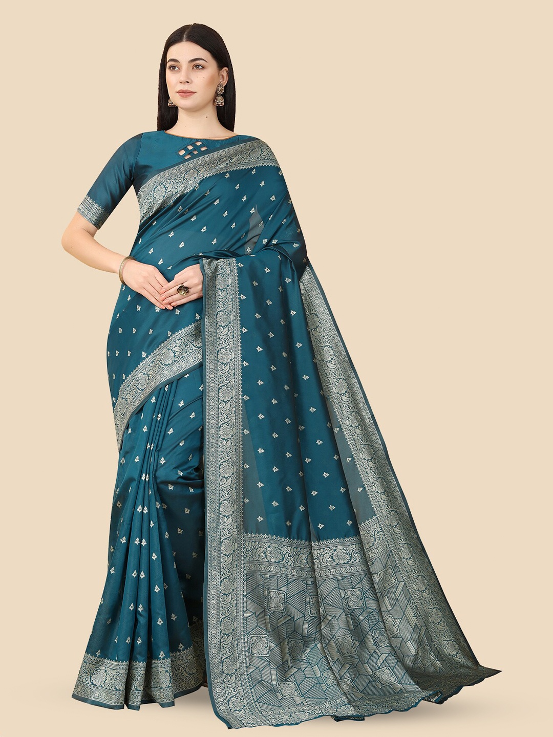 

Aldwych Ethnic Motifs Woven Design Zari Banarasi Silk Saree, Blue