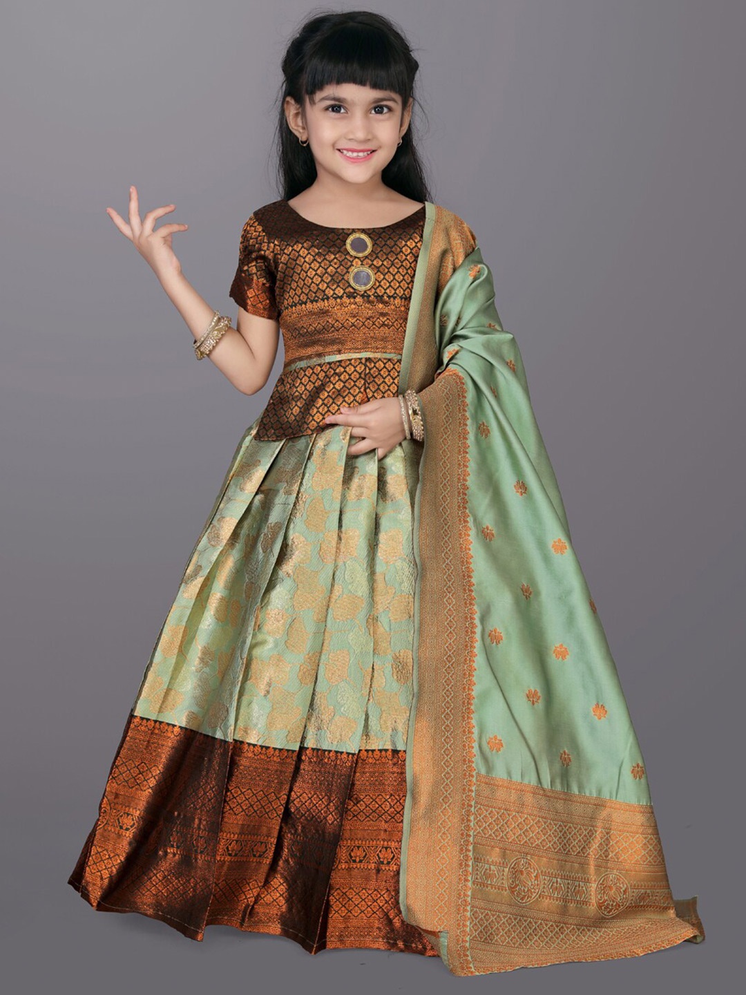 

BAESD Girls Zardozi Ready to Wear Lehenga & Blouse With Dupatta, Green