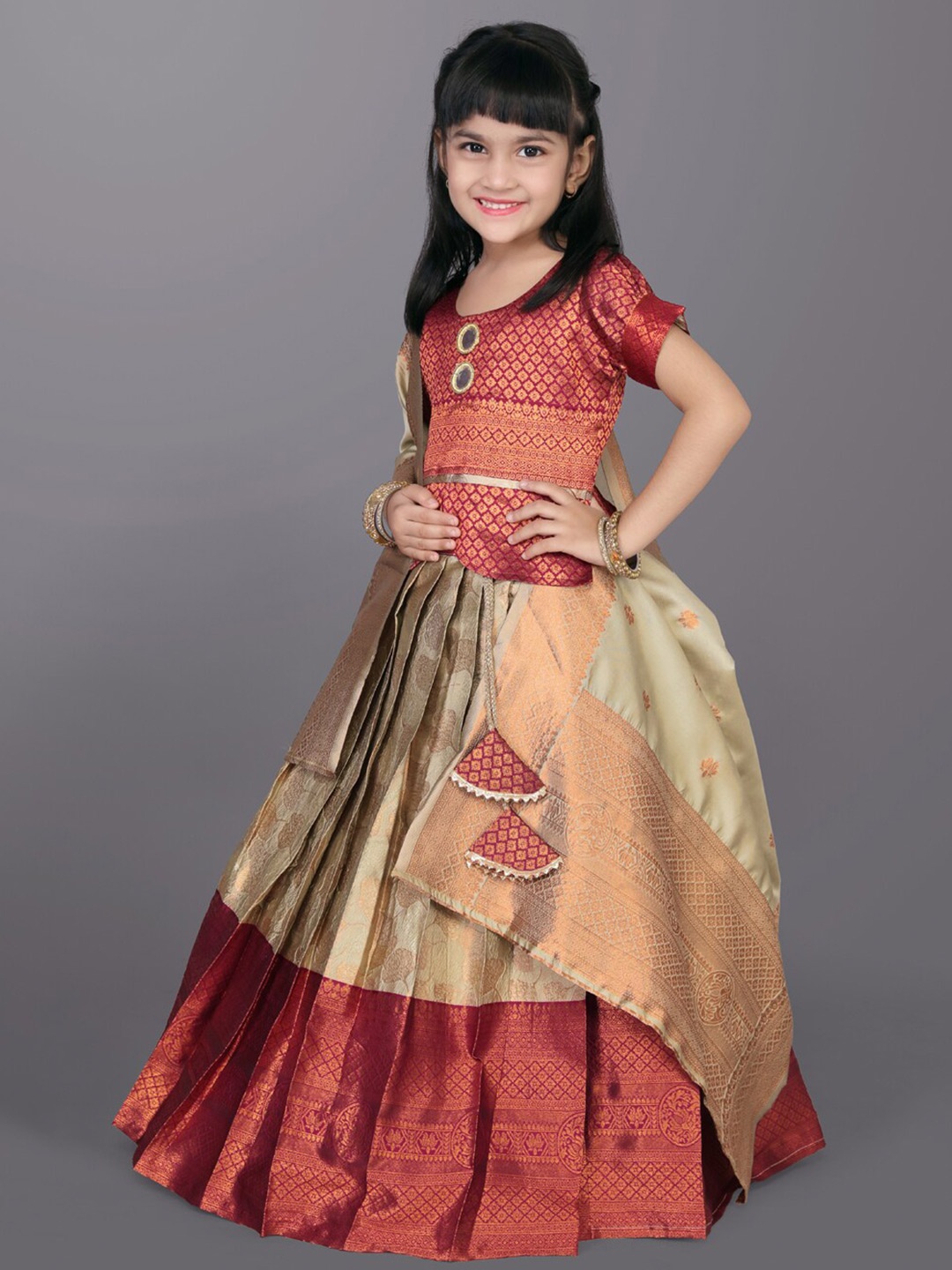 

BAESD Girls Ready to Wear Lehenga & Blouse With Dupatta, Beige