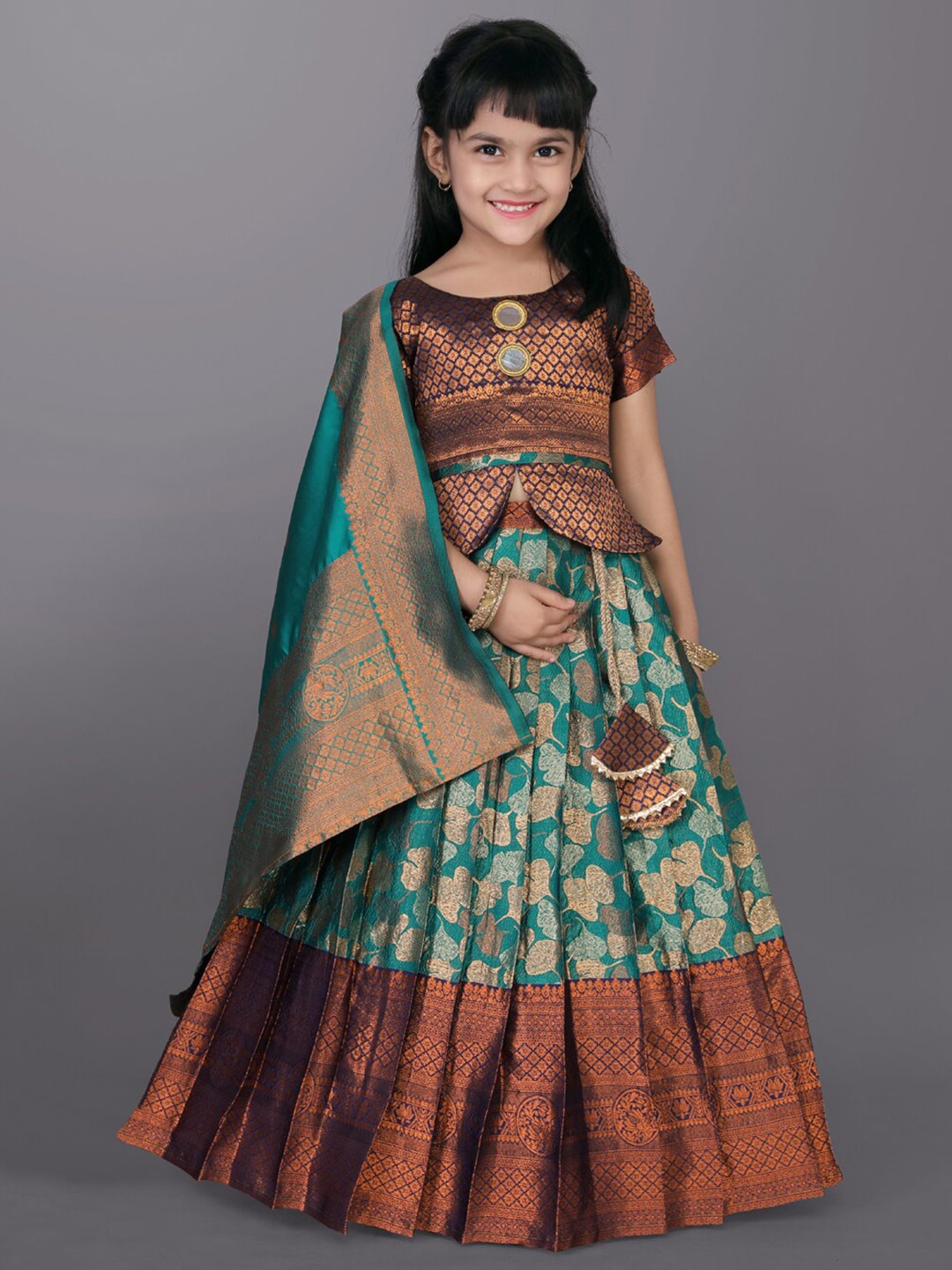 

BAESD Girls Zardozi Ready to Wear Lehenga & Blouse With Dupatta, Green