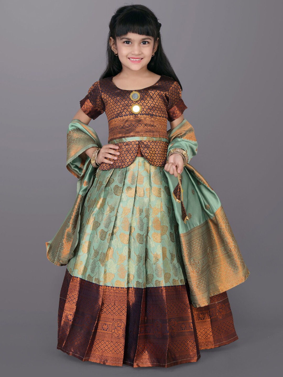 

BAESD Girls Ready to Wear Lehenga & Blouse With Dupatta, Sea green