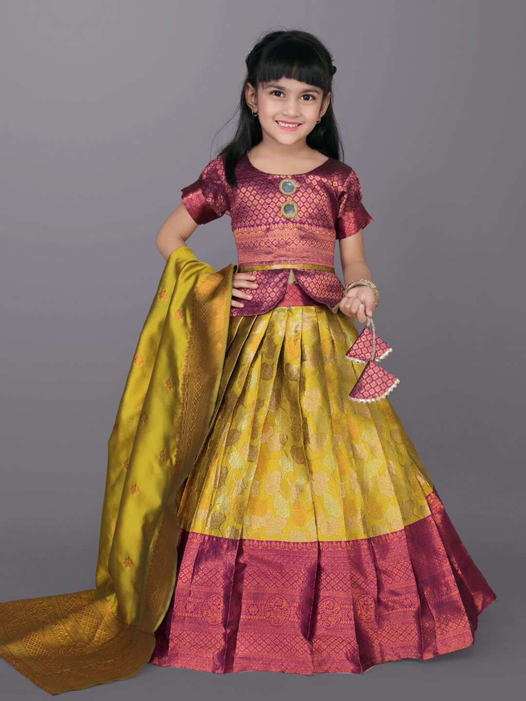 

BAESD Girls Zardozi Ready to Wear Lehenga & Blouse With Dupatta, Lime green