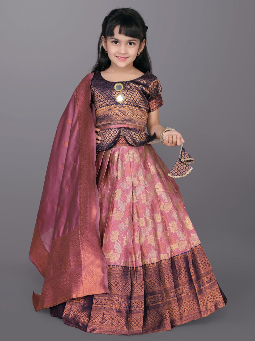 

BAESD Girls Zardozi Ready to Wear Lehenga & Blouse With Dupatta, Orange