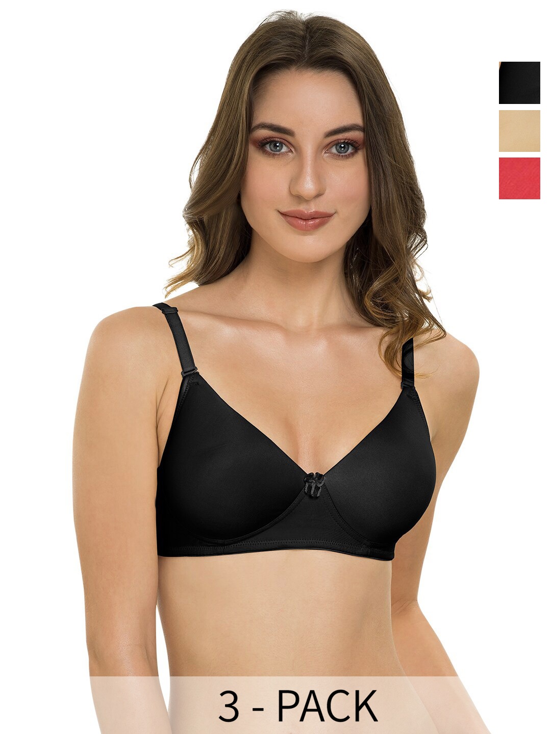 

Tweens Pack Of 3 Full Coverage Lightly Padded Multiway Straps T-shirt Bra- All Day Comfort, Black