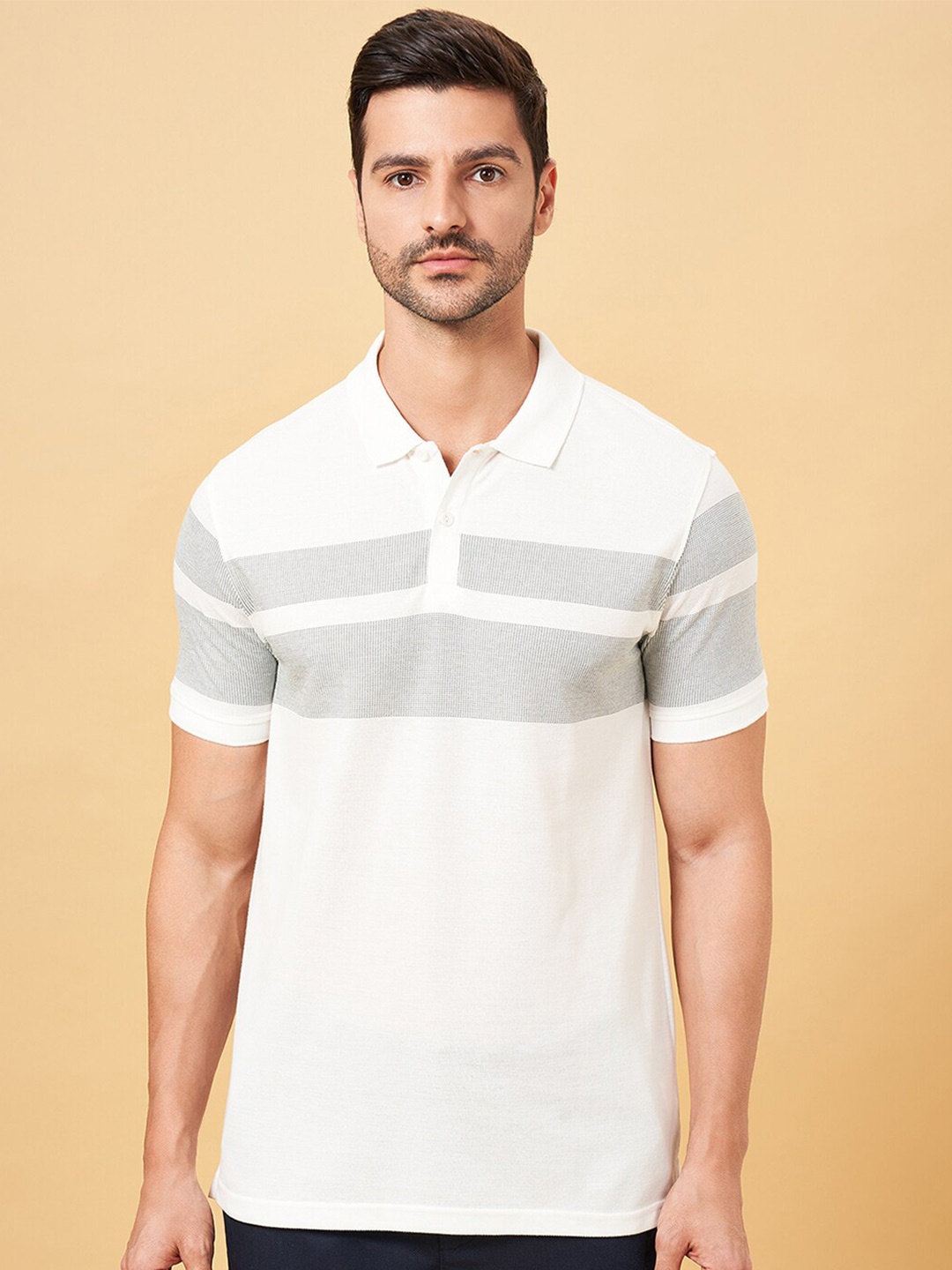 

BYFORD by Pantaloons Striped Polo Collar Slim Fit T-shirt, White