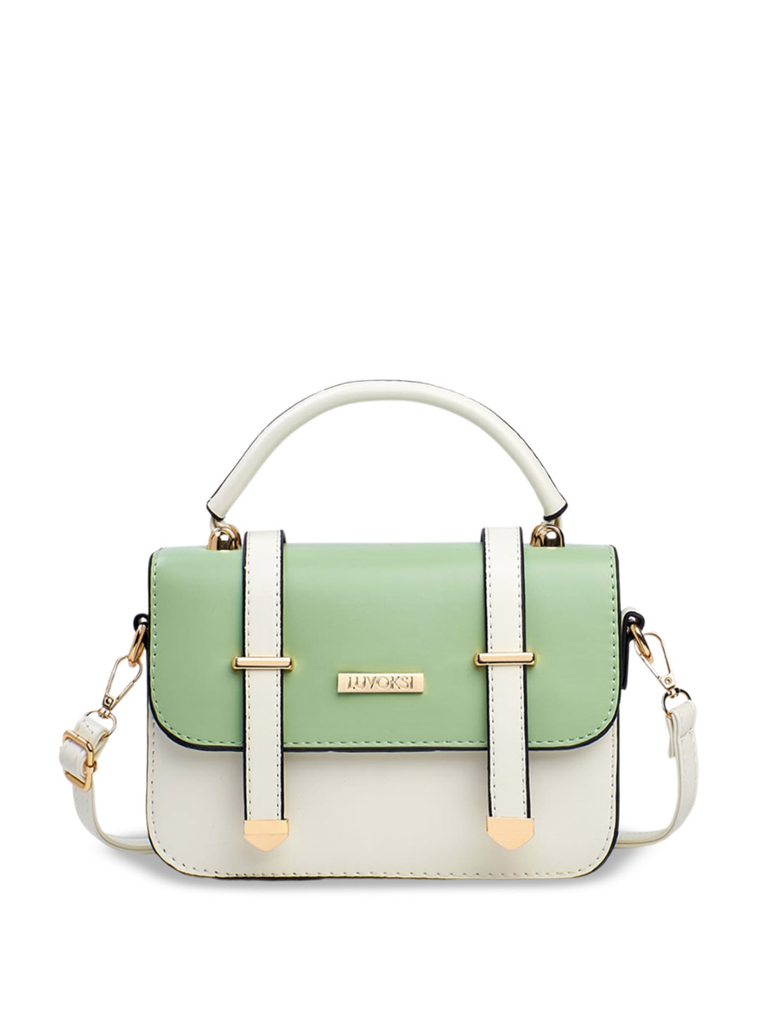 

Luvoksi Colourblocked Structured Handheld Bag, Green