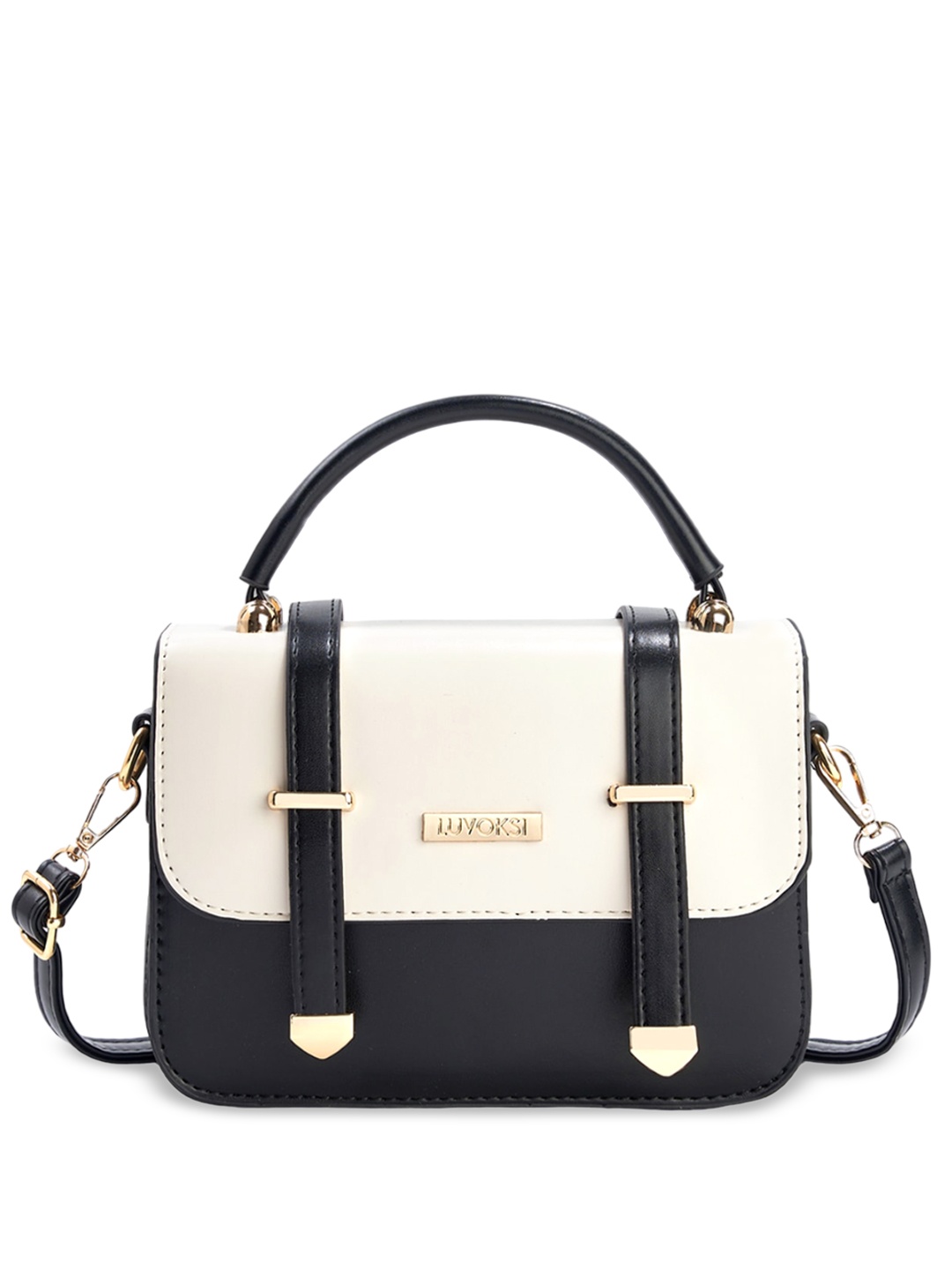 

Luvoksi Colourblocked Structured Handheld Bag, Black