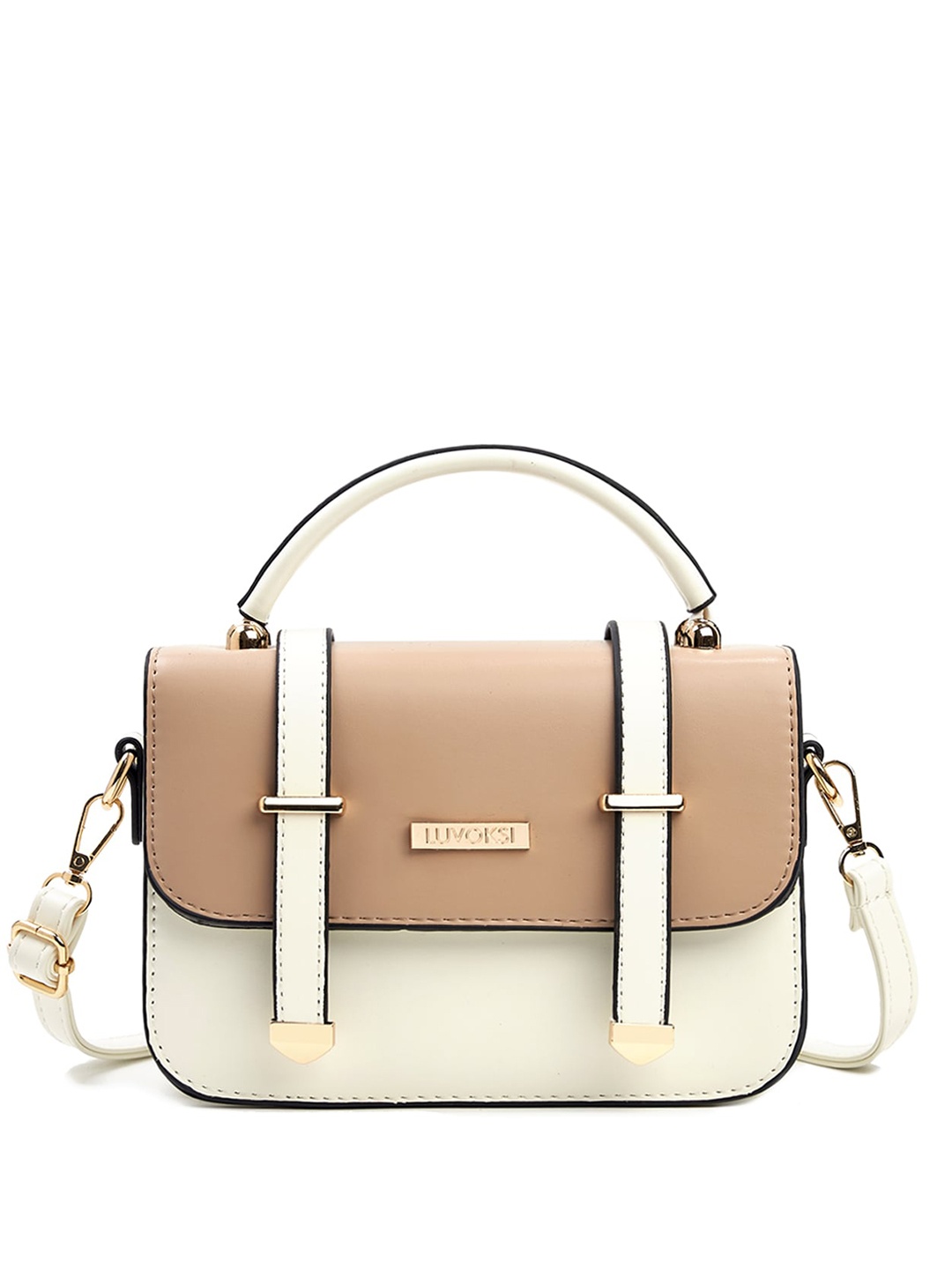 

Luvoksi Colourblocked Structured Handheld Bag, Beige