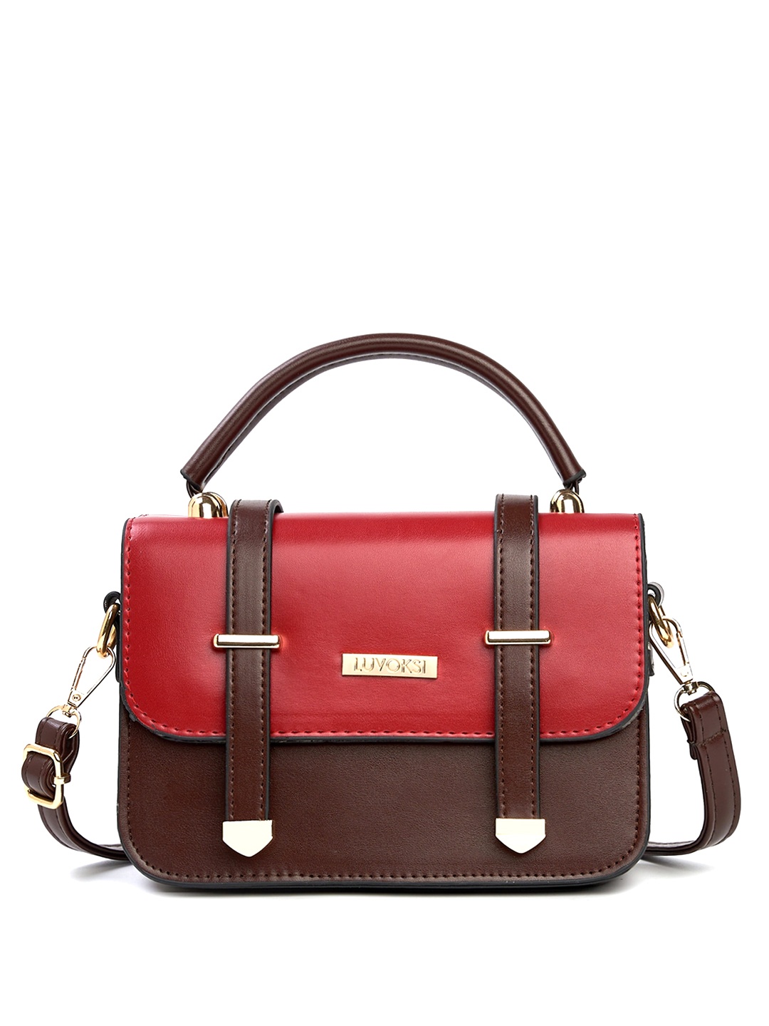 

Luvoksi Colourblocked Structured Handheld Bag, Maroon