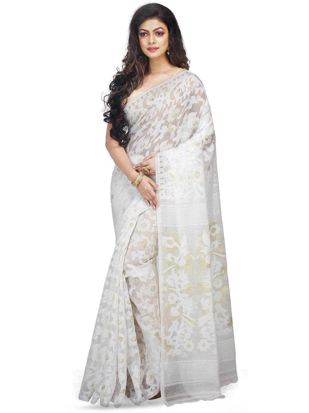

BENGAL HANDLOOM Woven Design Zari Art Silk Taant Saree, White