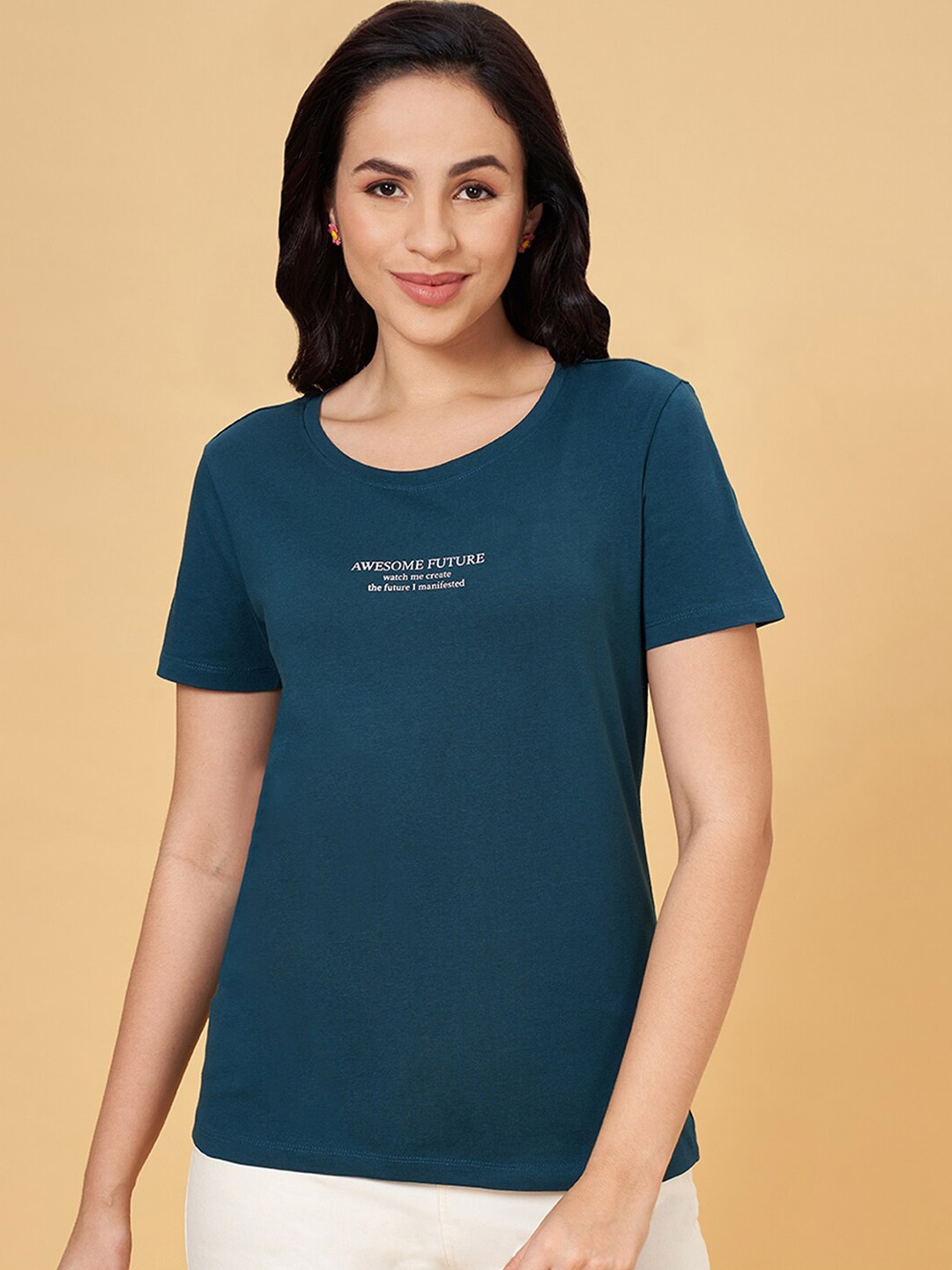 

Honey by Pantaloons Typography Printed Pure Cotton T-shirt, Teal