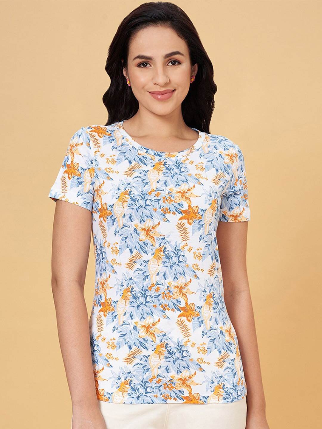

Honey by Pantaloons Floral Printed Pure Cotton T-shirt, Off white