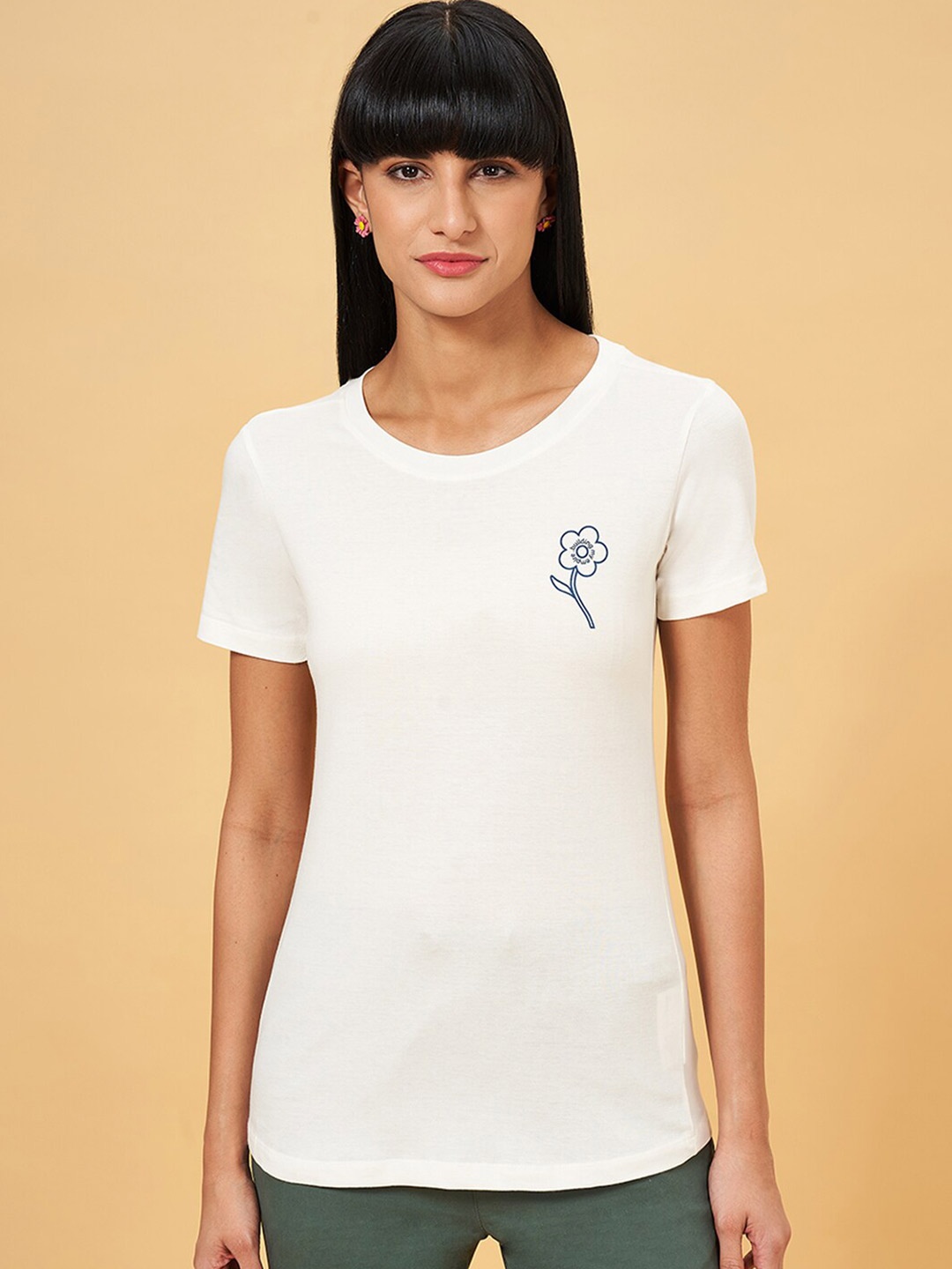 

Honey by Pantaloons Floral Printed Pure Cotton T-shirt, White