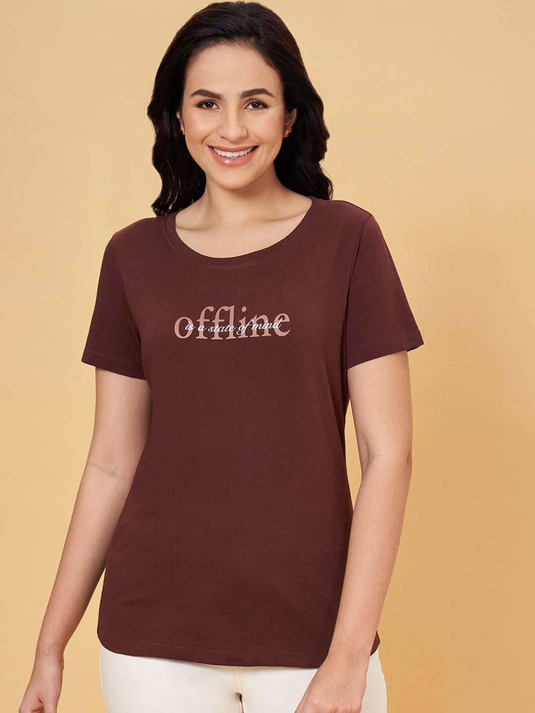 

Honey by Pantaloons Typography Printed Pure Cotton T-shirt, Brown