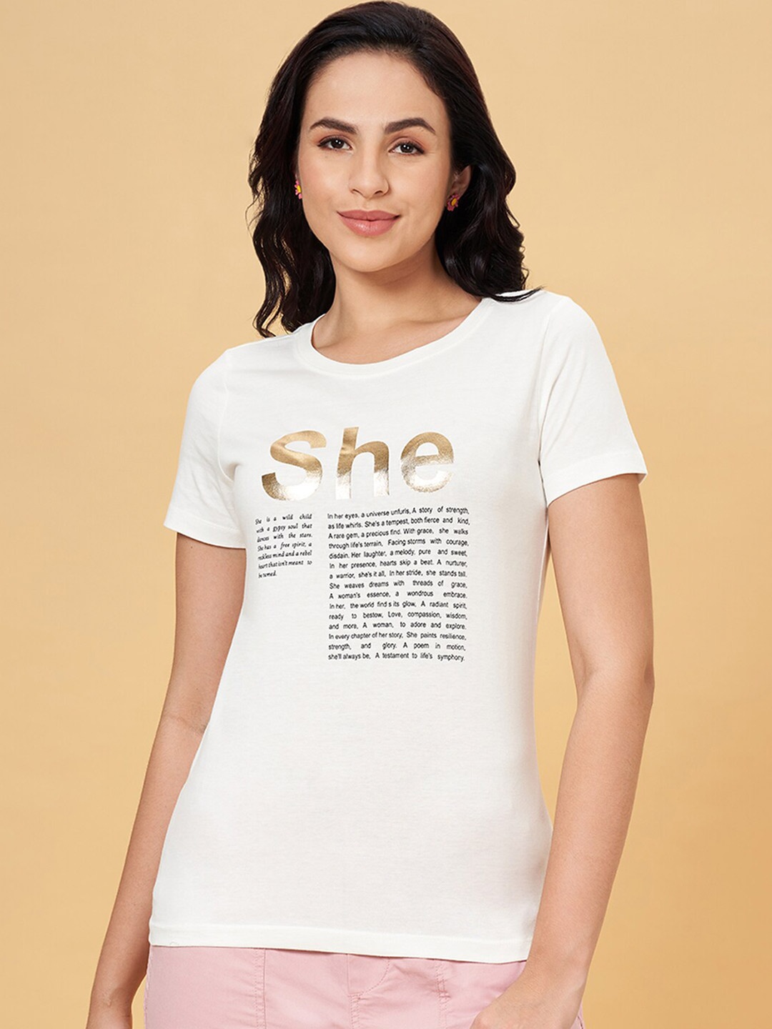 

Honey by Pantaloons Typography Printed Pure Cotton T-shirt, White