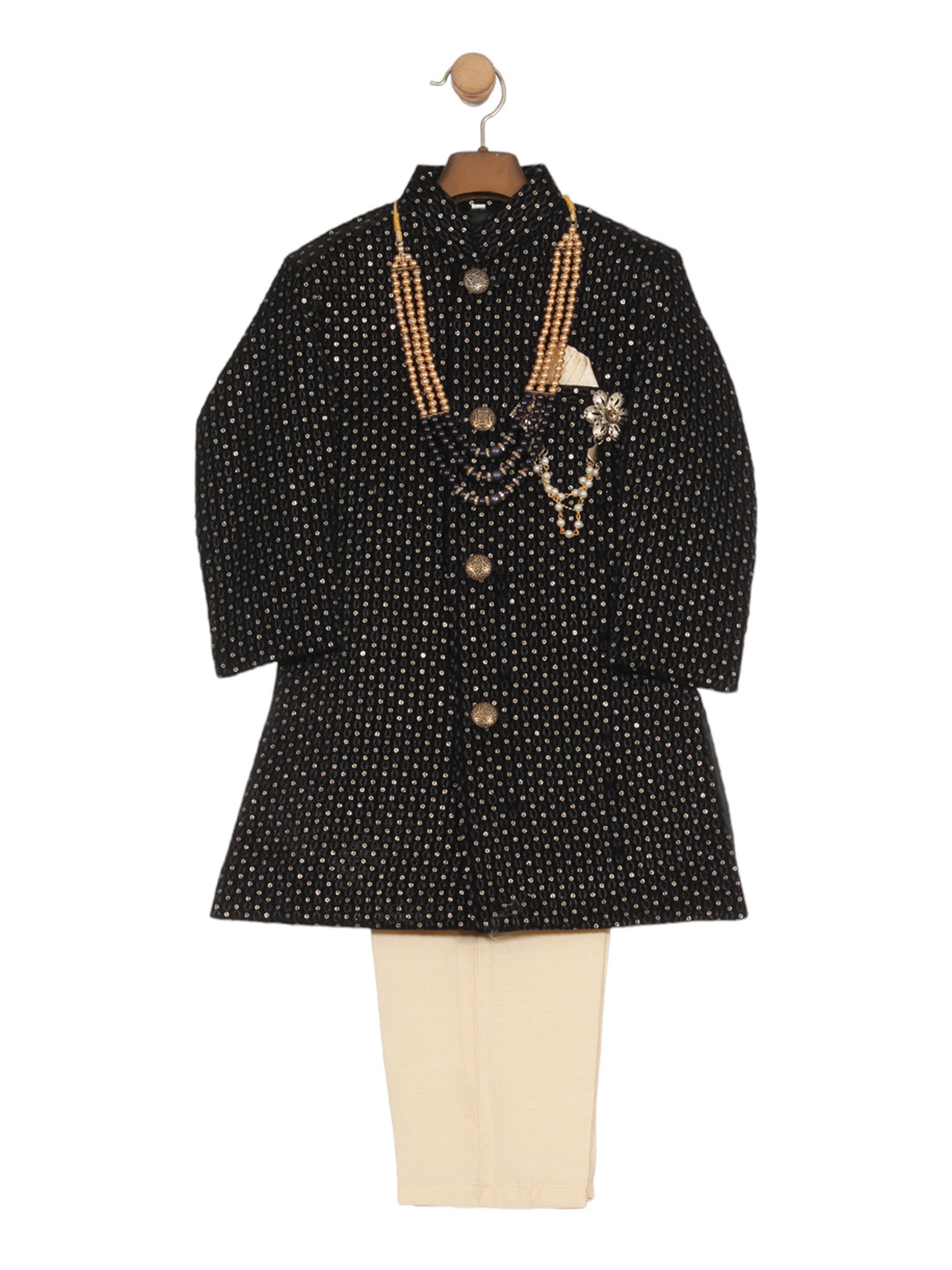 

Lil Lollipop Boys Embellished 3 Piece Ethnic Bandhgala Suit, Black