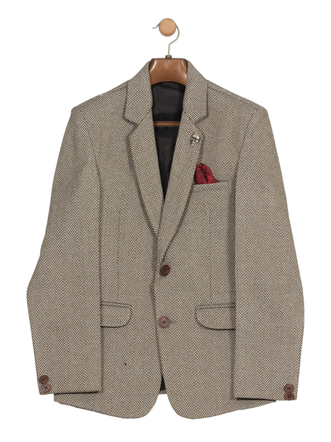 

Lil Lollipop Boys Self-Design Notched Lapel Single-Breasted Blazer, Brown