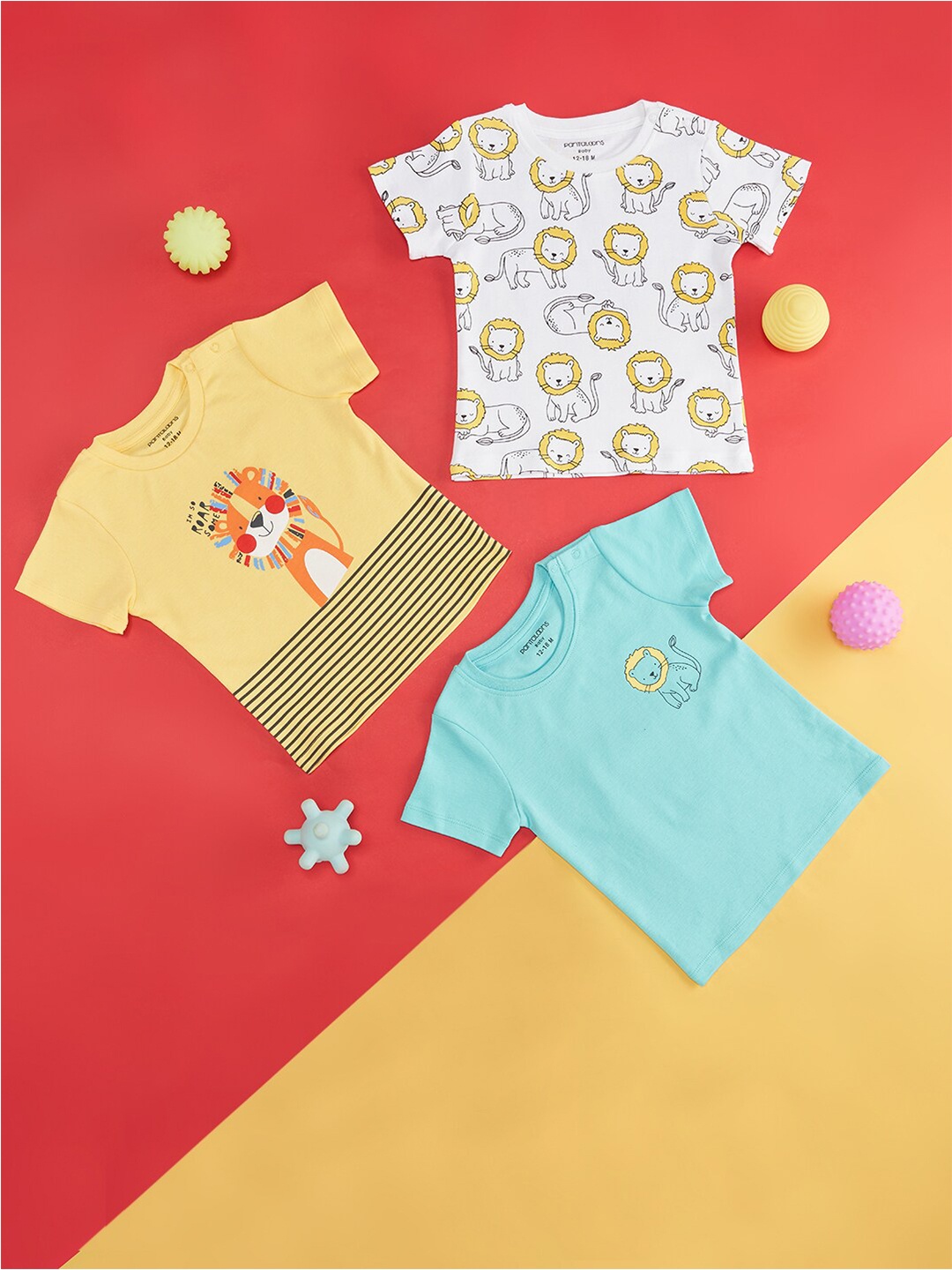 

Pantaloons Baby Infant Boys Pack Of 3 Graphic Printed Cotton T-shirts, Yellow