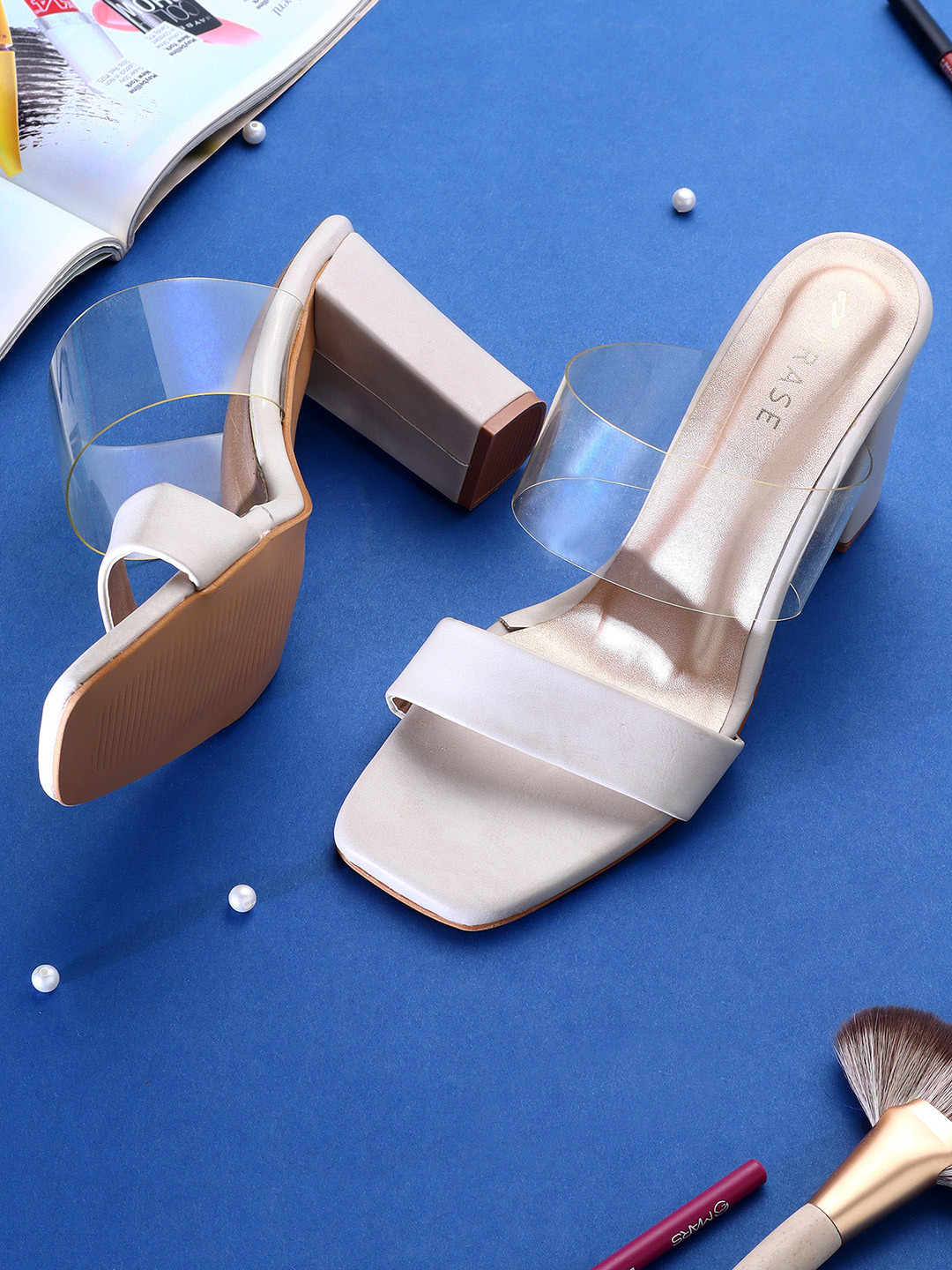 

TRASE Strappy Open Toe Block Heels, Cream