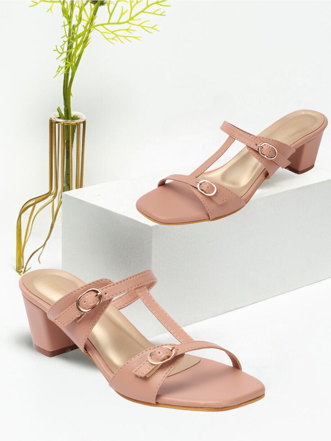 

TRASE Open Toe Block Heels, Pink