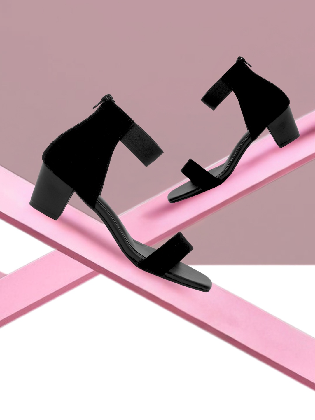 

TRASE Open Toe Block Heels, Black