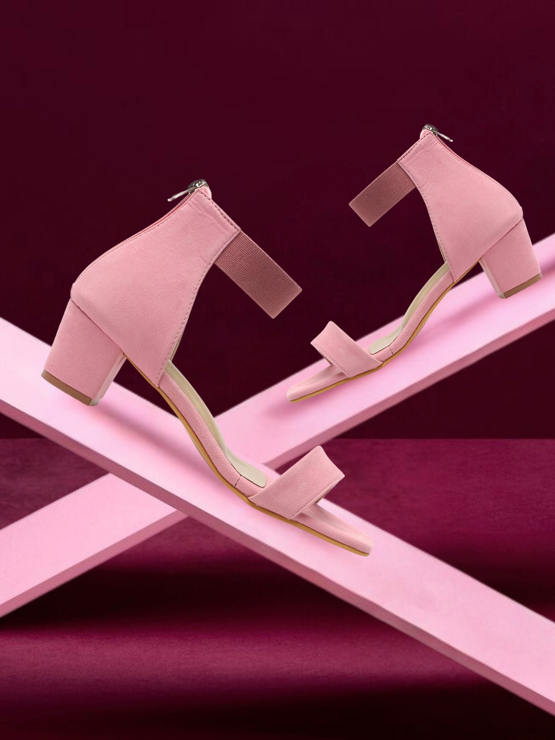 

TRASE Open Toe Block Heels, Pink