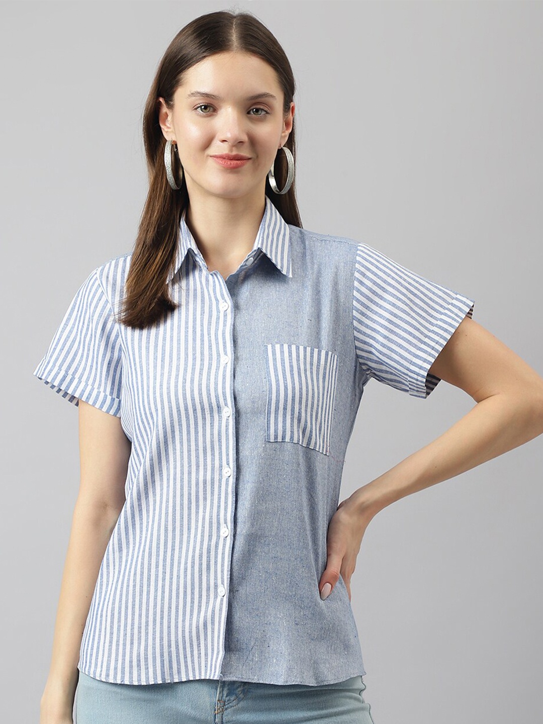 

KERI PERRY Striped Shirt Style Top, Blue