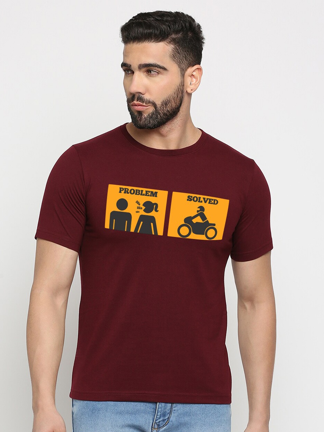 

MOD ECRU Unisex Graphic Printed Round Neck Cotton T-shirt, Maroon
