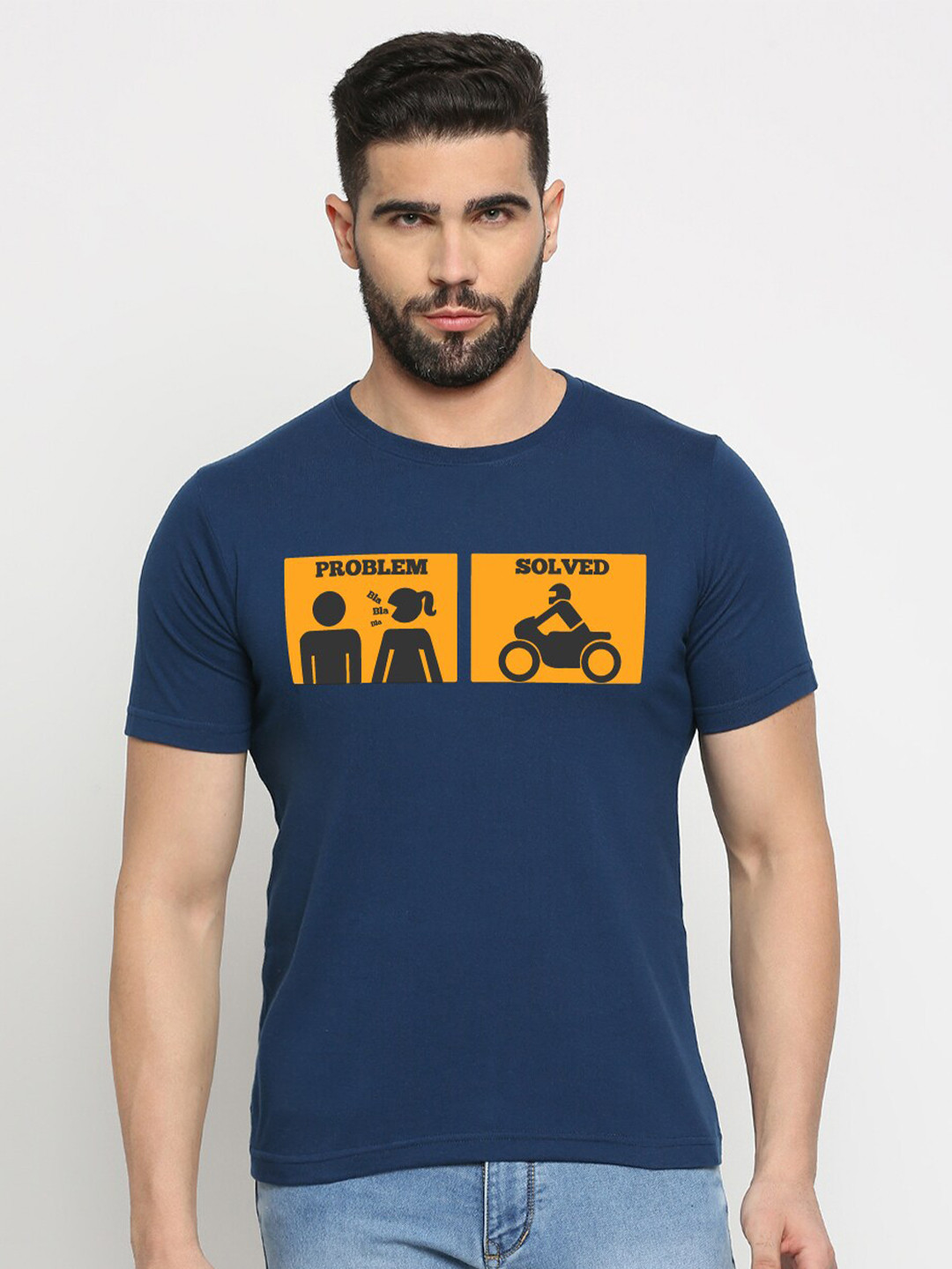 

MOD ECRU Unisex Graphic Printed Round Neck Cotton T-shirt, Blue