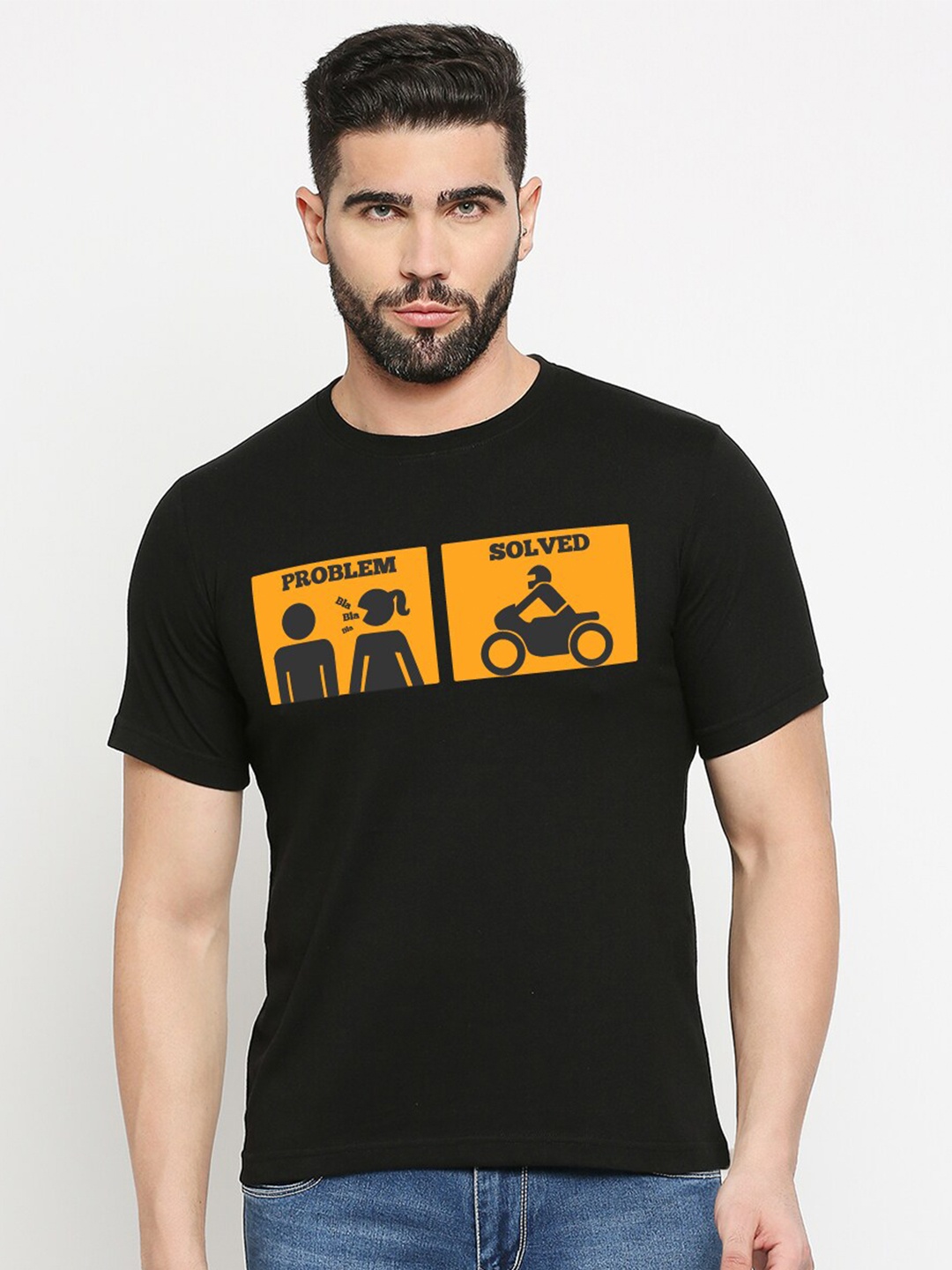 

MOD ECRU Unisex Graphic Printed Round Neck Cotton T-shirt, Black