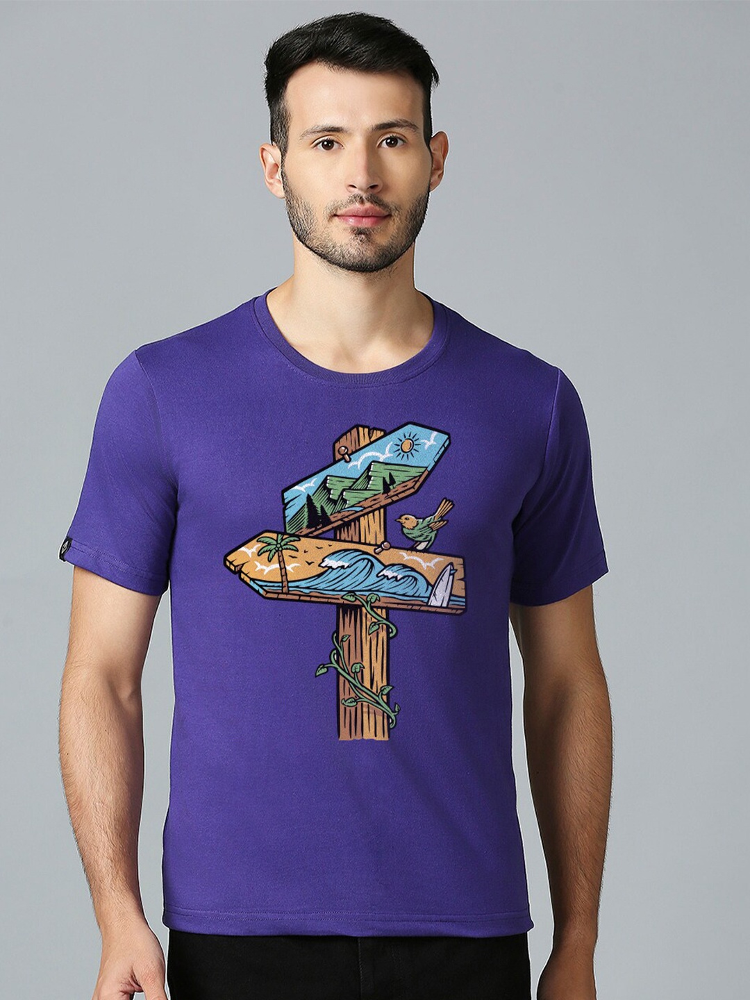 

MOD ECRU Unisex Graphic Printed Round Neck Cotton T-shirt, Purple