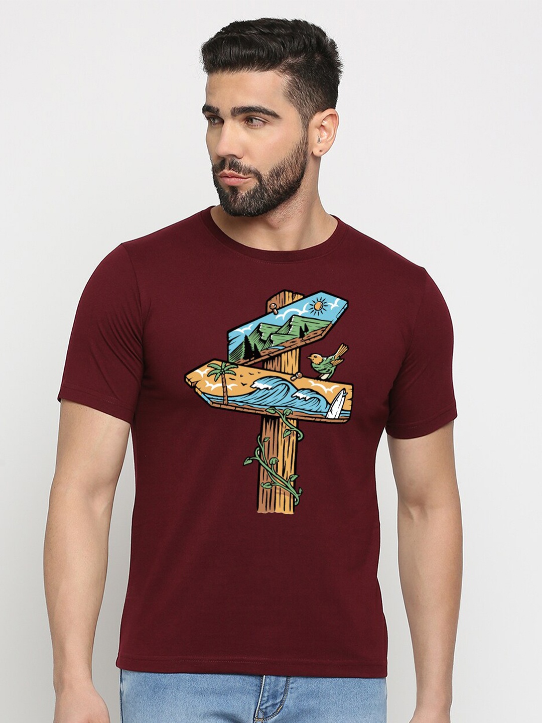 

MOD ECRU Unisex Graphic Printed Cotton T-Shirt, Maroon