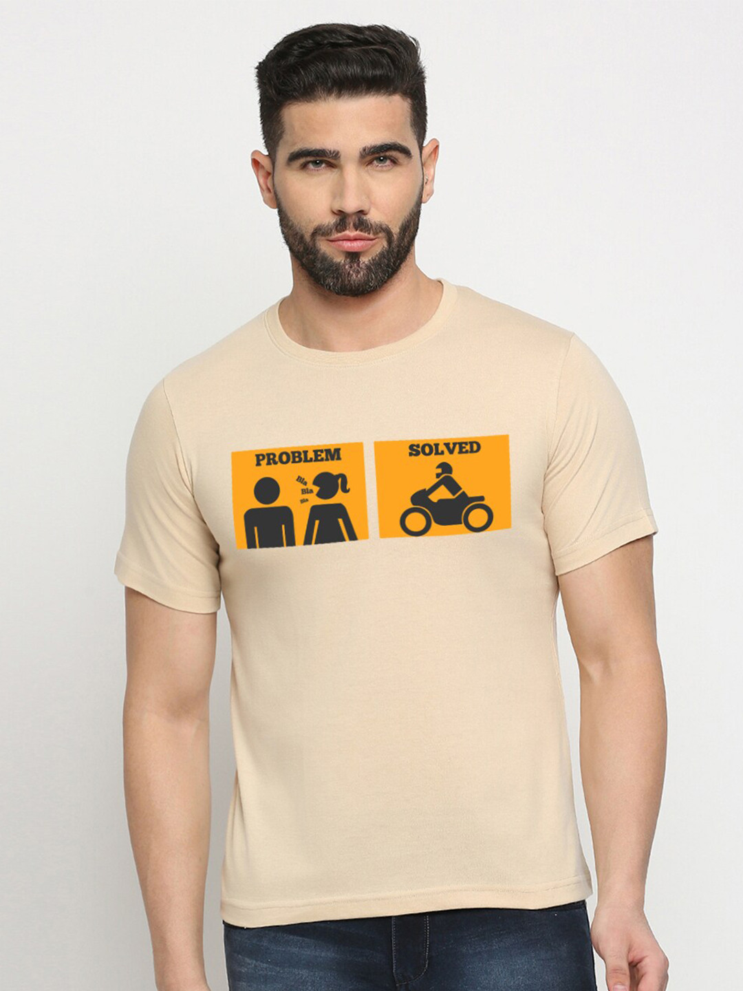 

MOD ECRU Unisex Graphic Printed Round Neck Cotton T-shirt, Cream