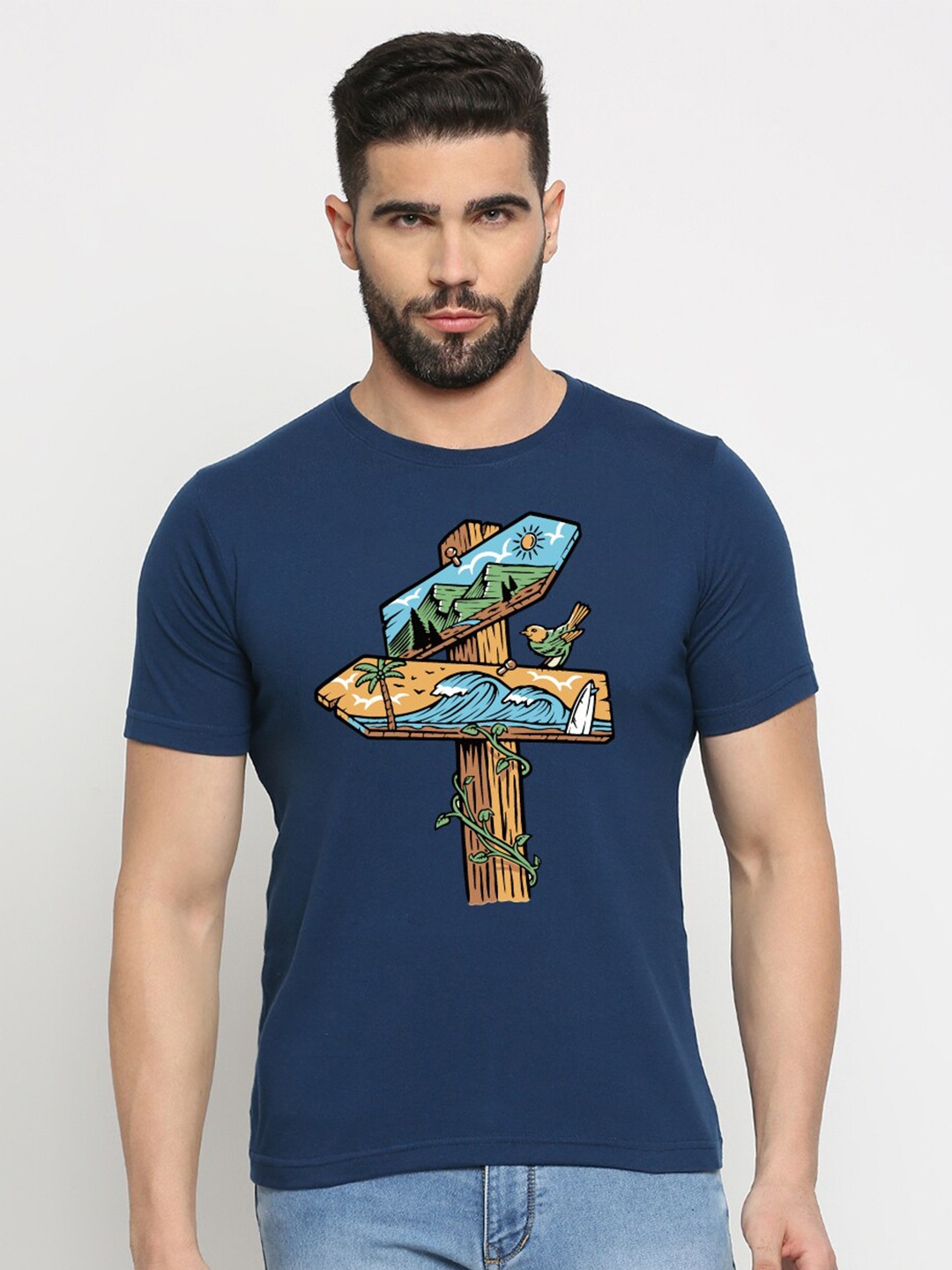 

MOD ECRU Unisex Graphic Printed Cotton T-Shirt, Blue