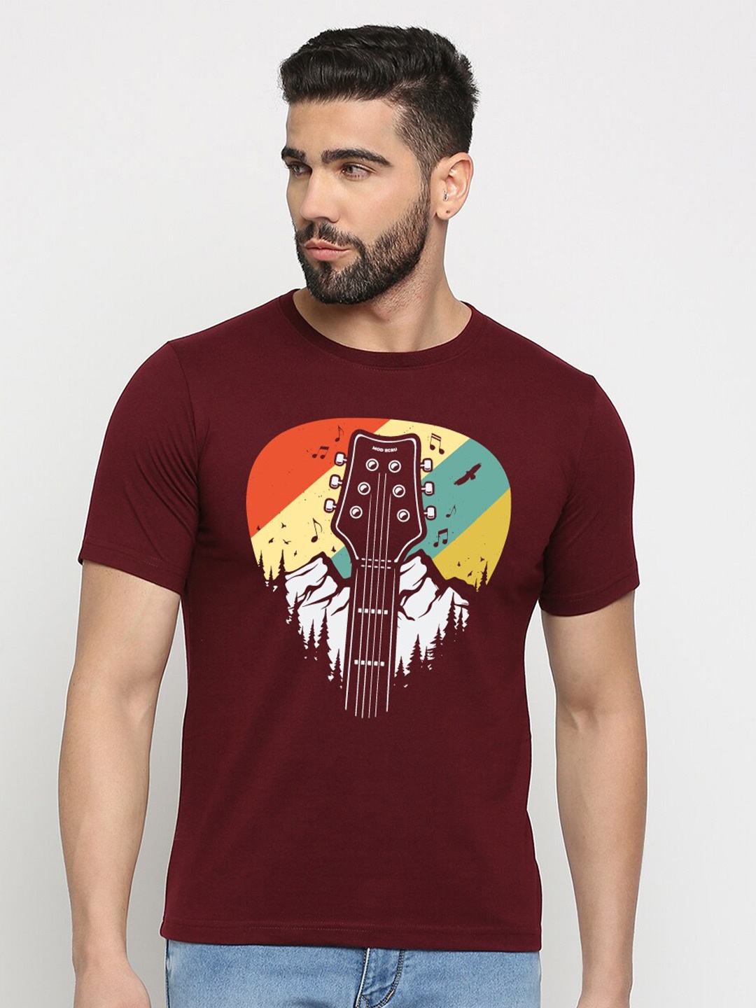 

MOD ECRU Unisex Graphic Printed Round Neck Cotton T-shirt, Maroon