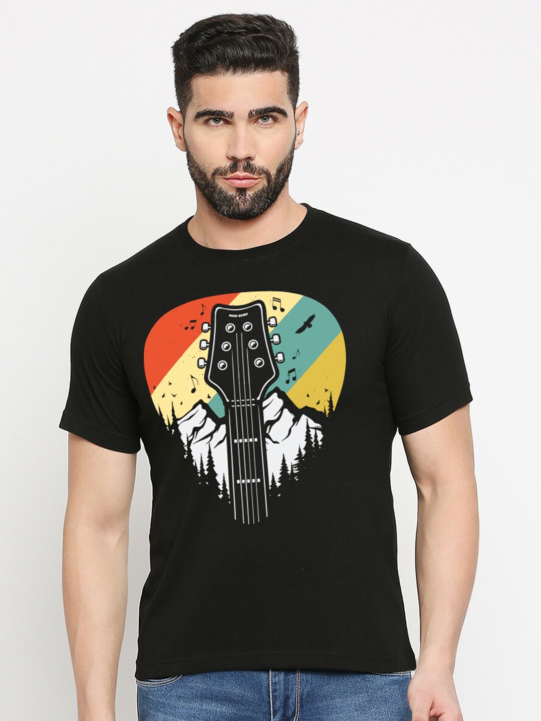 

MOD ECRU Unisex Graphic Printed Round Neck Cotton T-shirt, Black