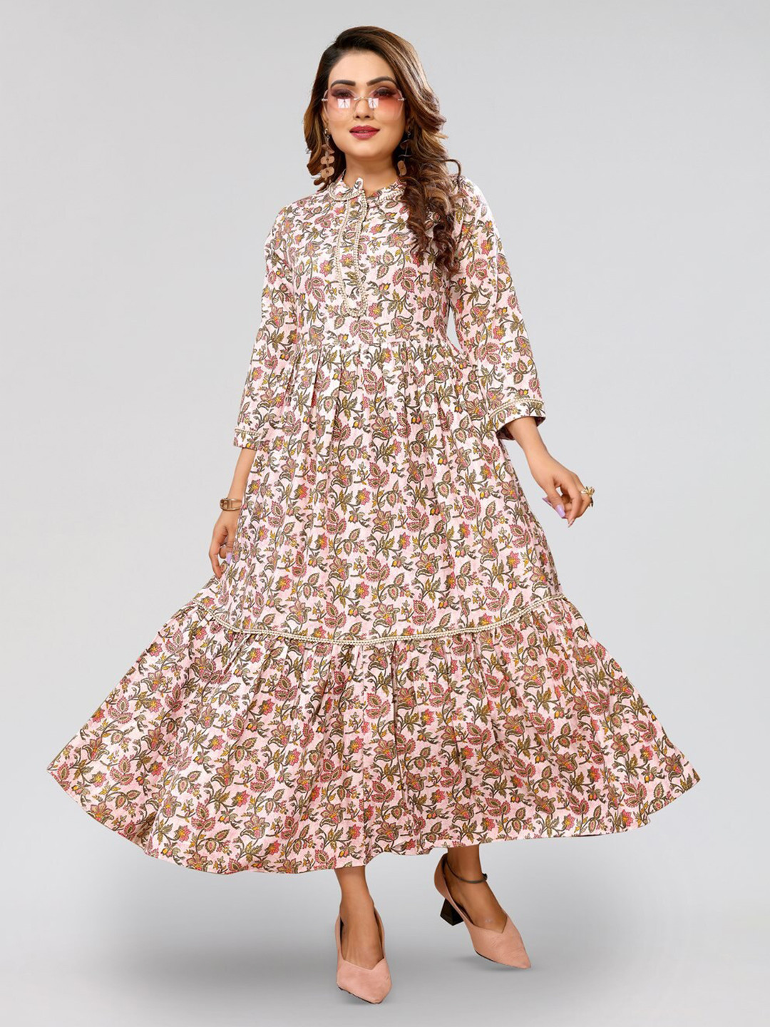 

PYARI - A style for every story Floral Printed Embellished Maxi Fit & Flare Dress, Pink