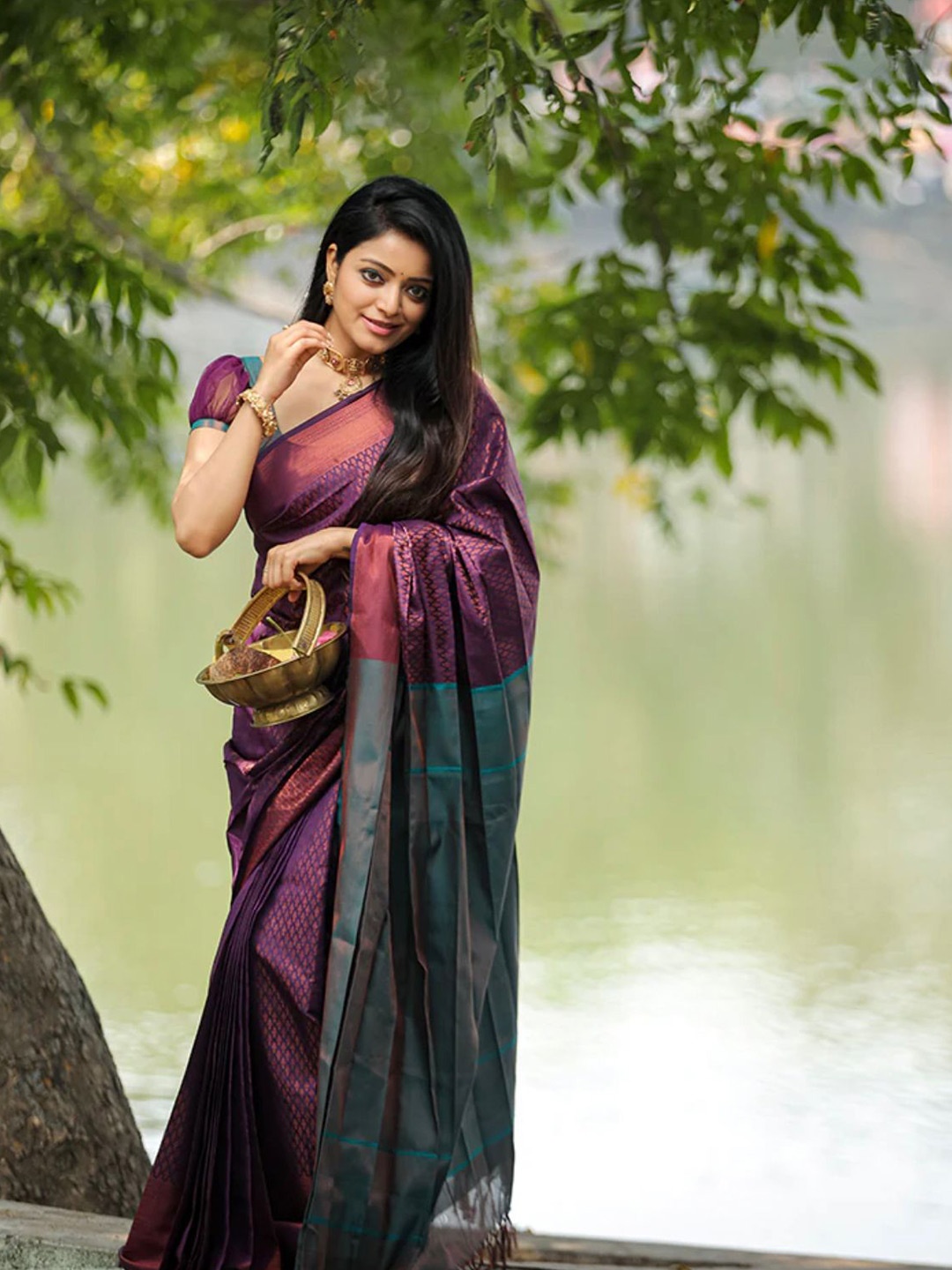 

bansari textiles Woven Design Zari Kanjeevaram Saree, Purple