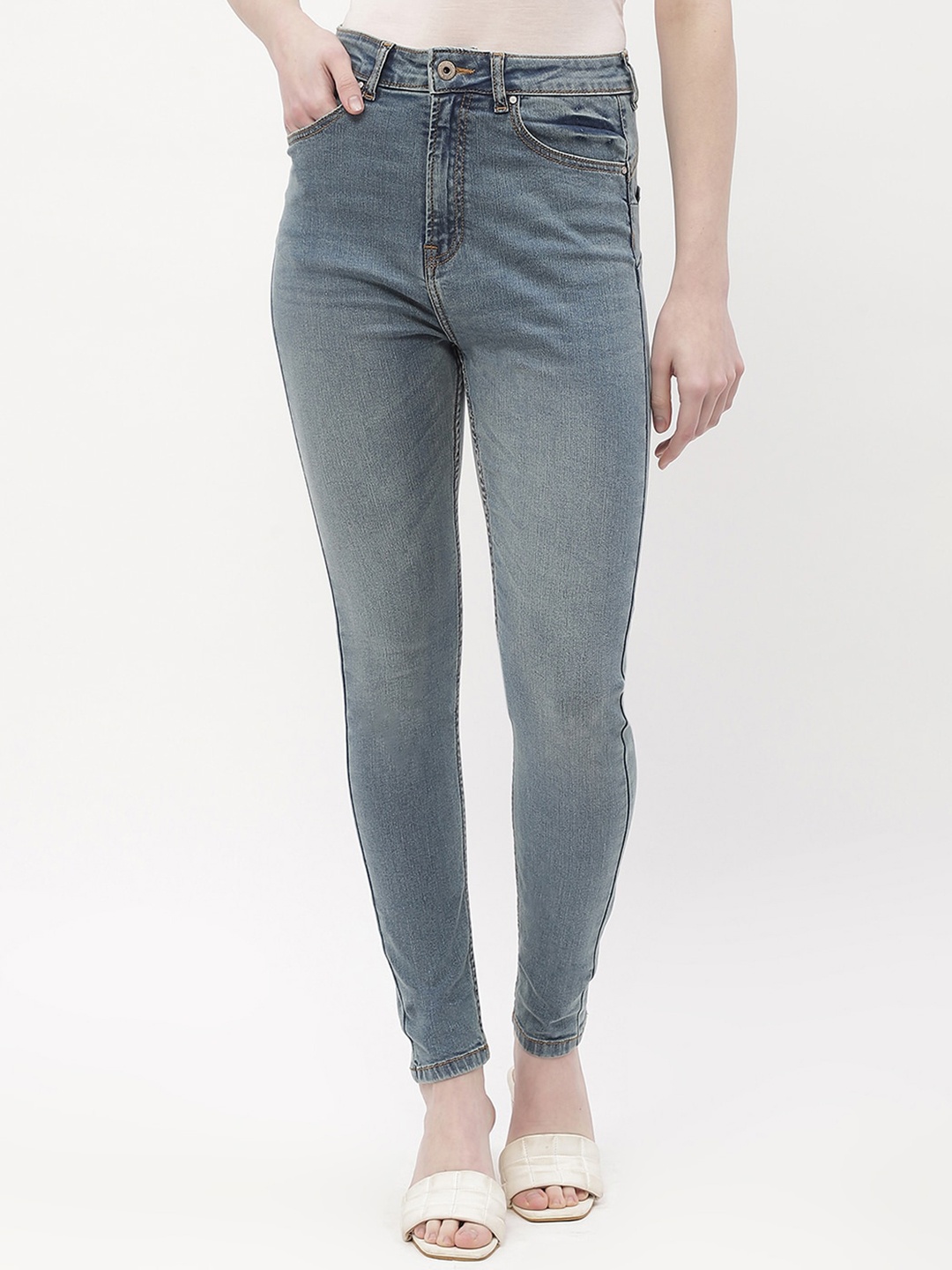 

Madame Women Skinny Fit Heavy Fade Cotton Jeans, Blue