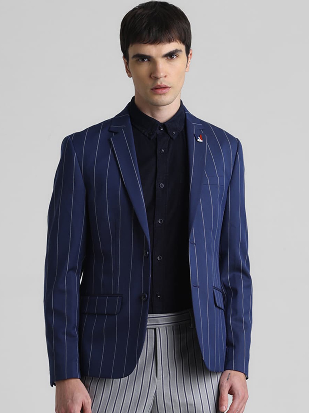 

Jack & Jones Striped Slim-Fit Single Breasted Blazer, Blue