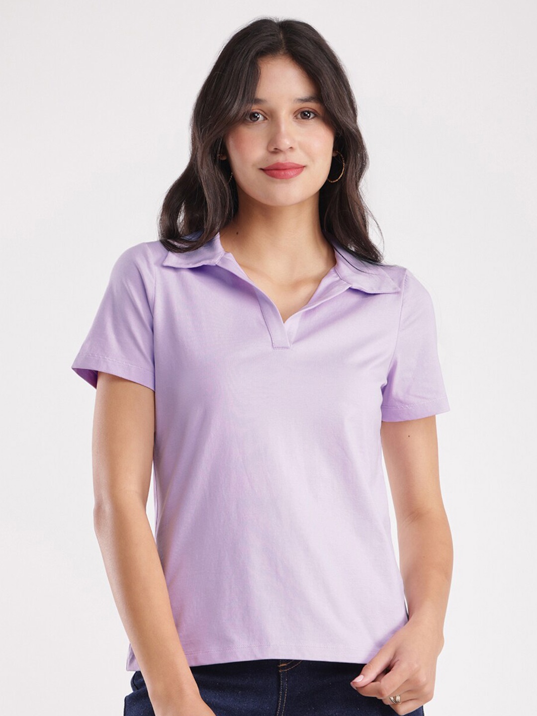 

FableStreet Relaxed Fit Polo Collar T-shirt, Lavender