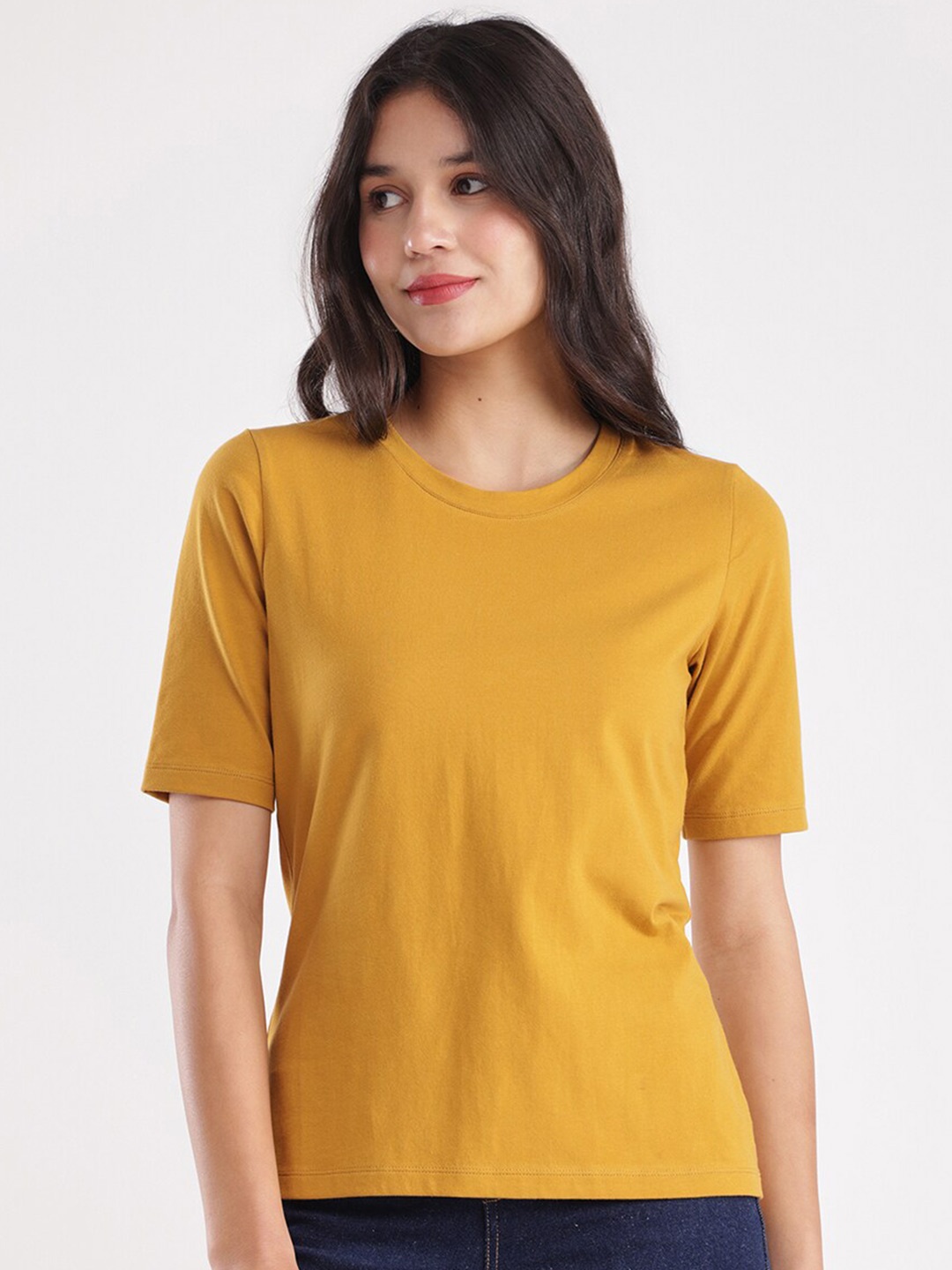 

FableStreet Relaxed Fit Round Neck T-shirt, Mustard