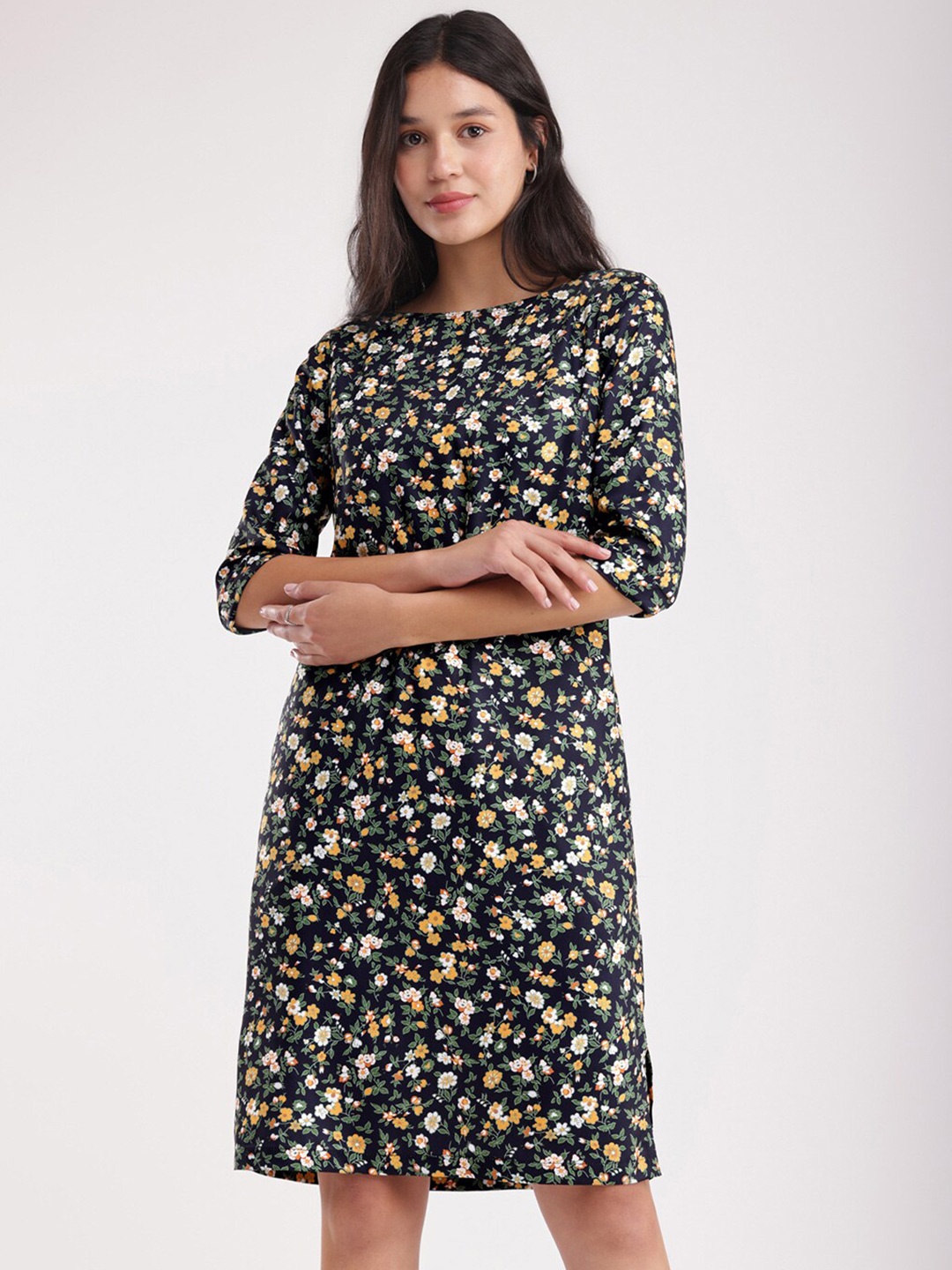 

FableStreet Floral Print A-Line Dress, Black