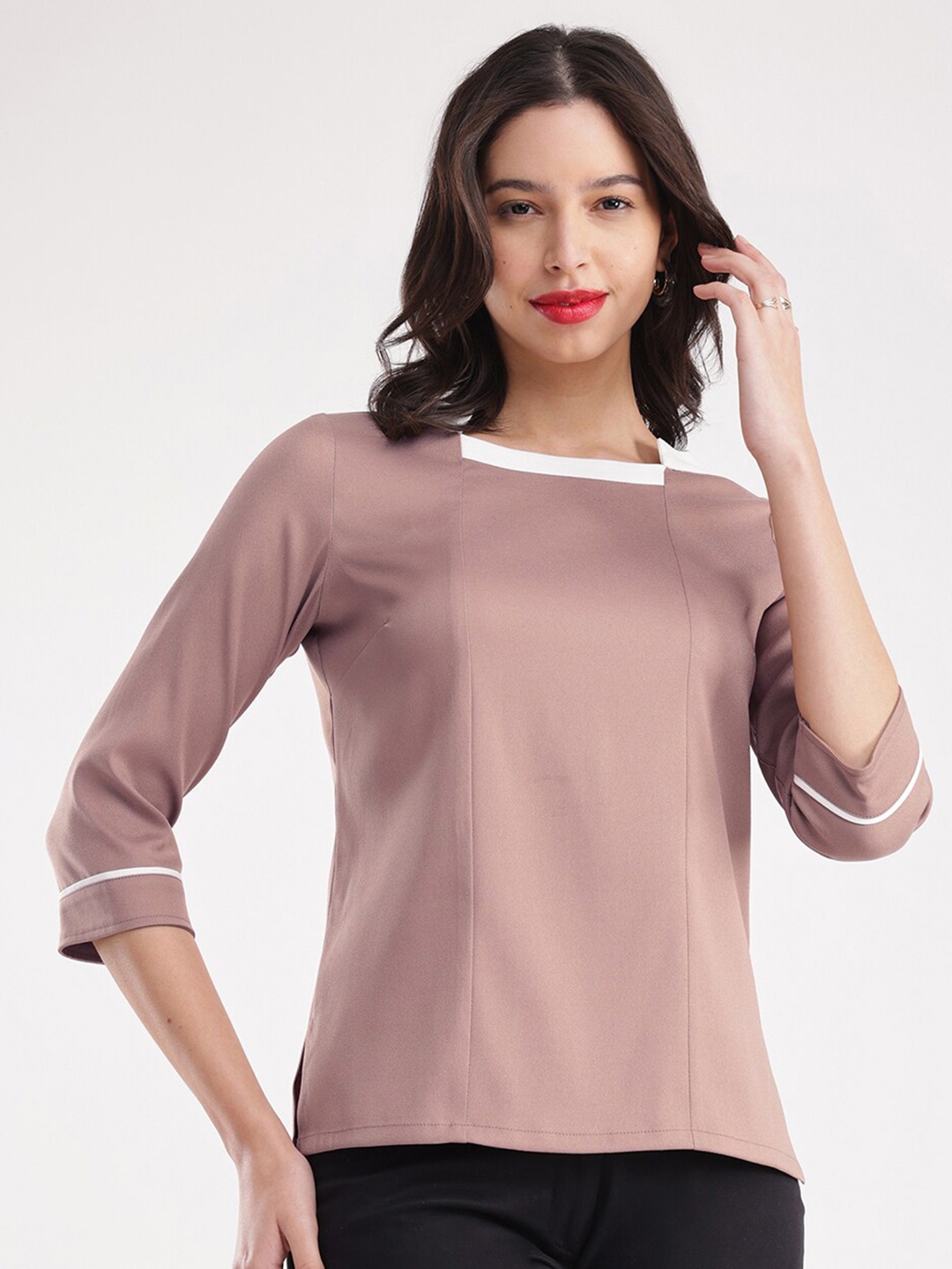 

FableStreet Asymmetrical Neck Top, Beige