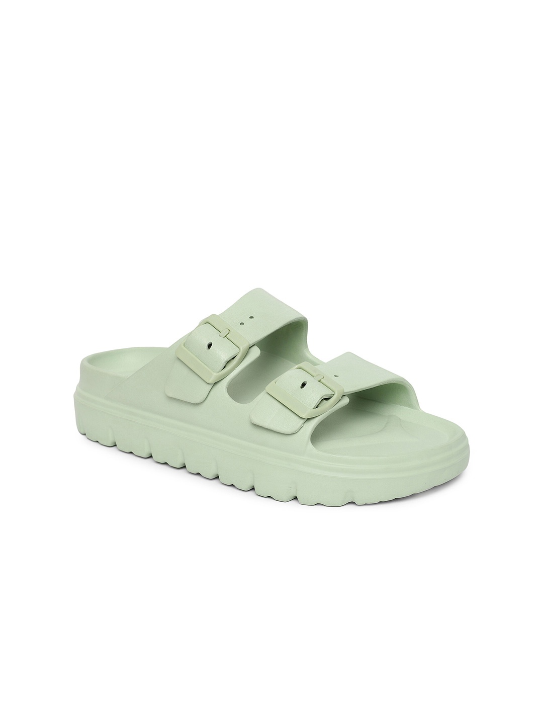 

OZZOH Women Flexible Washable Sliders with Buckle, Green